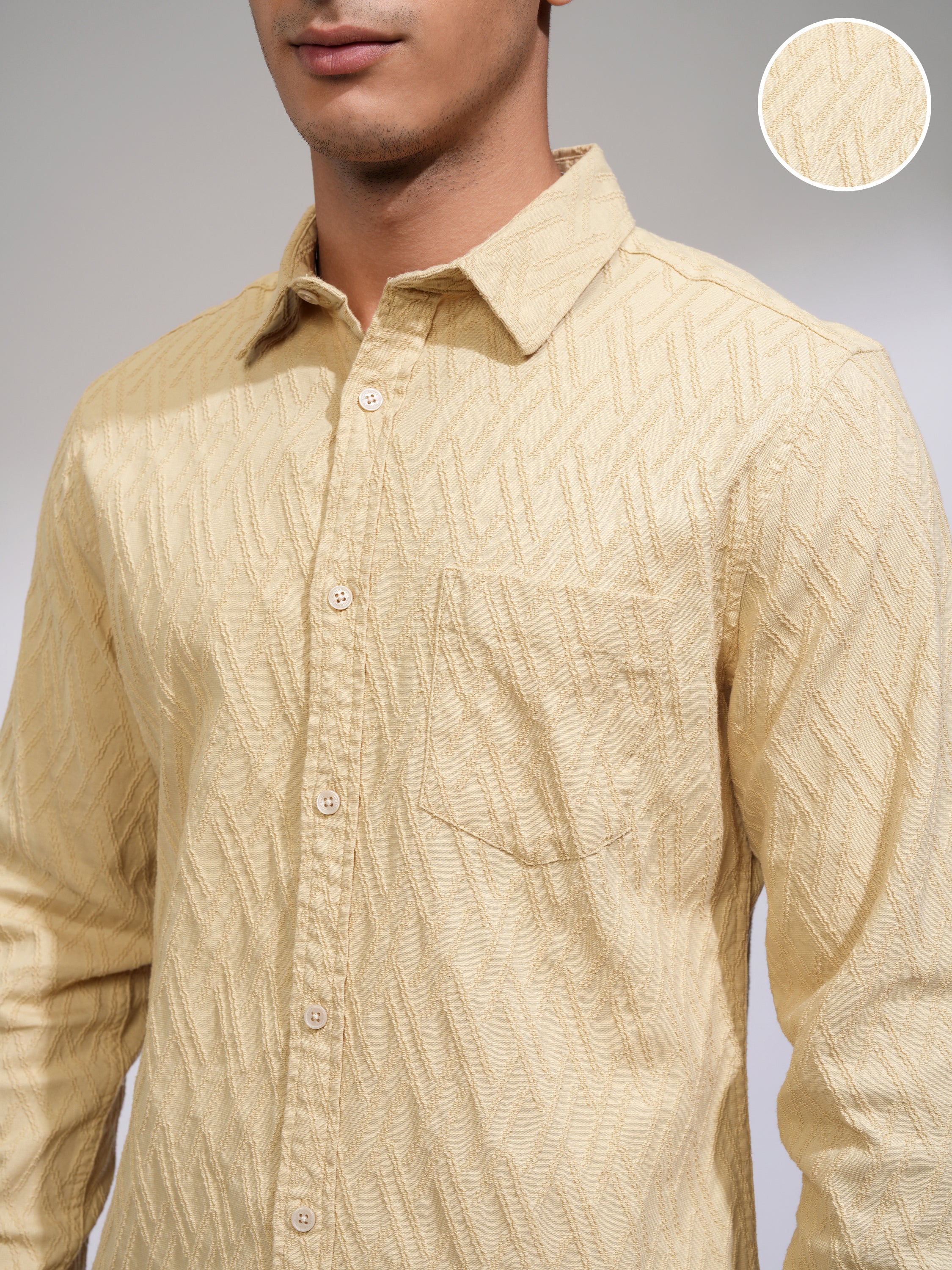 Highlander Men Beige Self Design Slim Fit Casual Shirt - Beige - Image 5