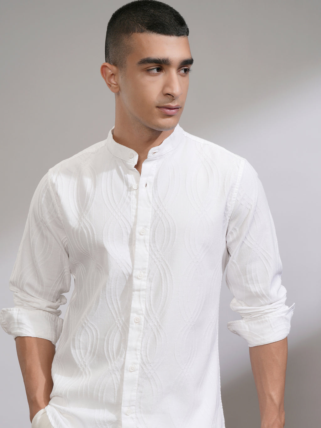 Highlander Men White Textured Slim Fit Casual Shirt - White - Image 1