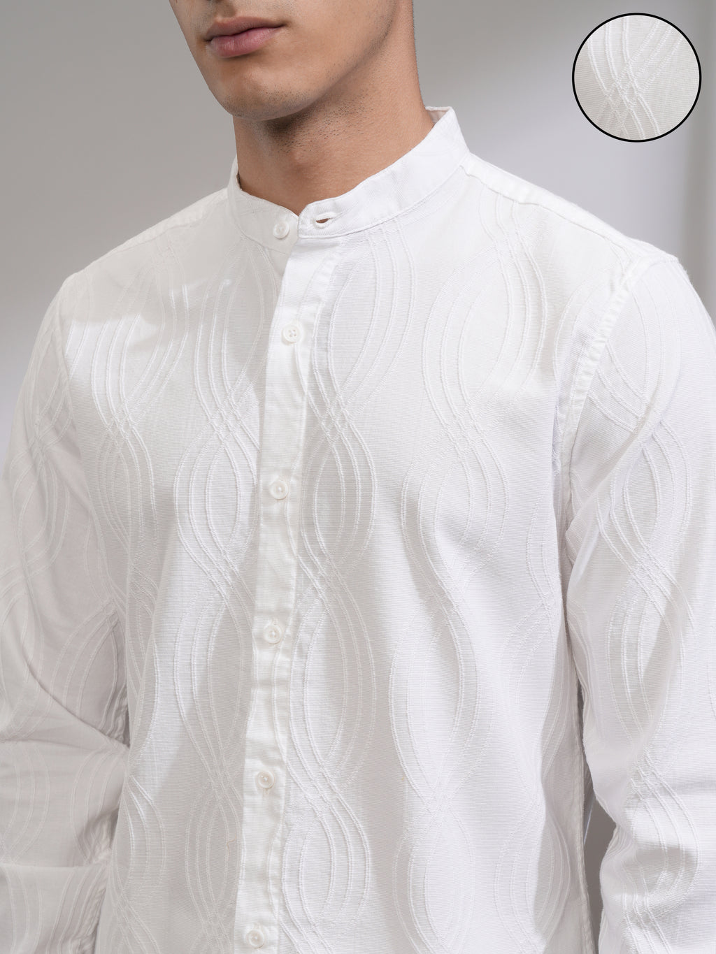 Highlander Men White Textured Slim Fit Casual Shirt - White - Image 5