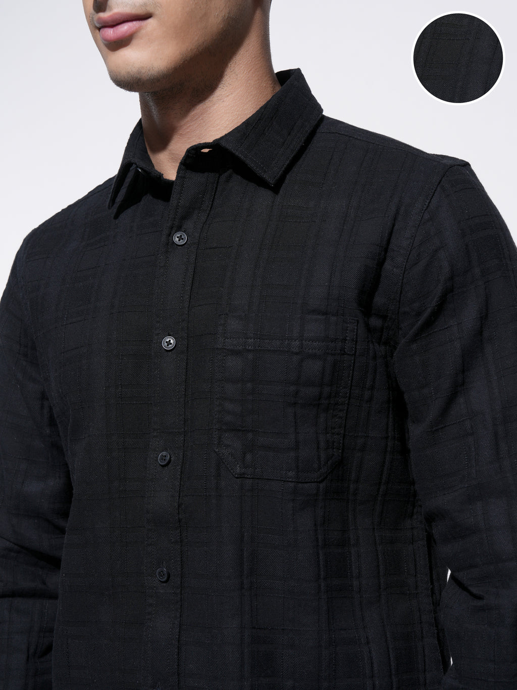 Highlander Men Black Self Design Slim Fit Casual Shirt - Black - Image 5