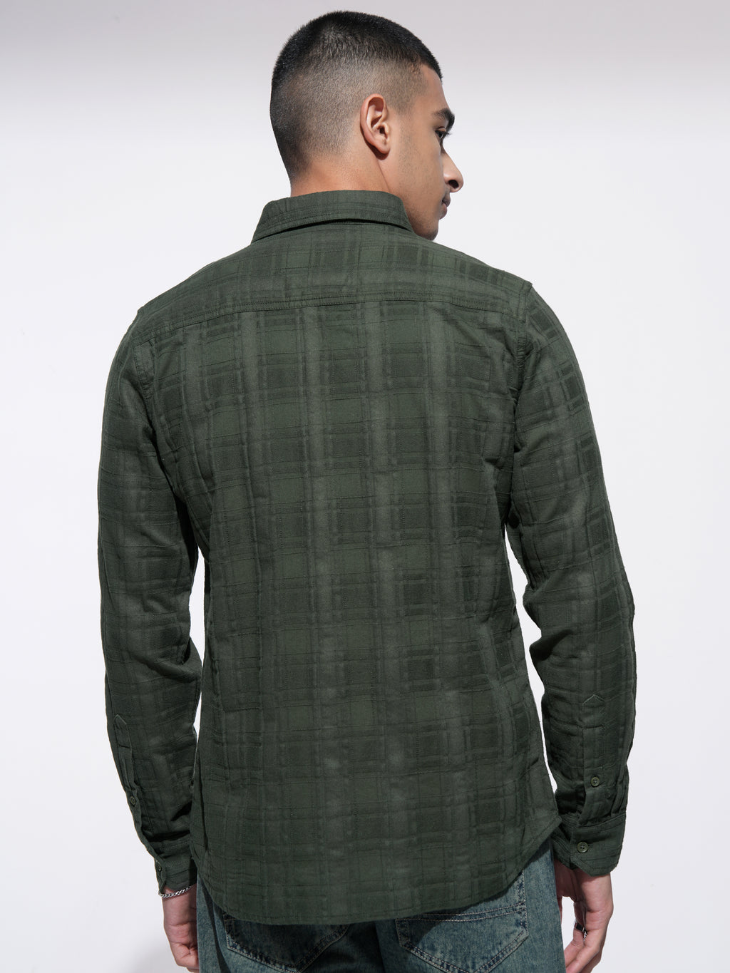 Highlander Men Olive Checked Slim Fit Casual Shirt - Olive - Image 3