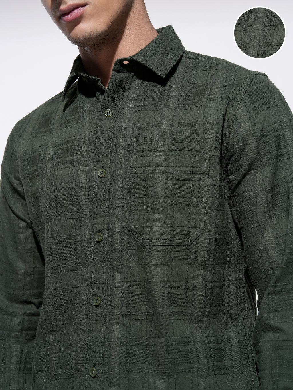 Highlander Men Olive Checked Slim Fit Casual Shirt - Olive - Image 5