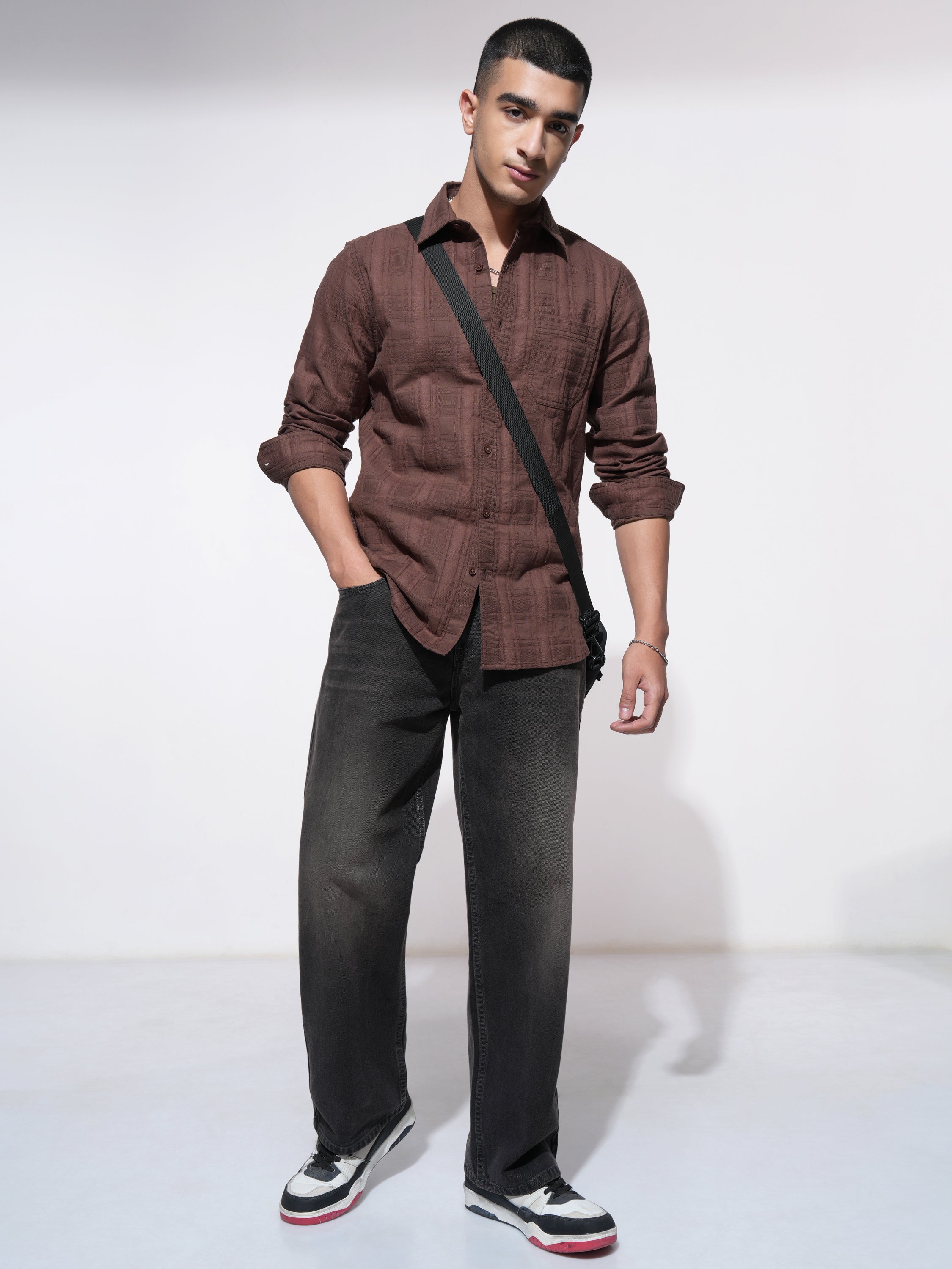Highlander Men Brown Checked Slim Fit Casual Shirt - Brown - Image 2
