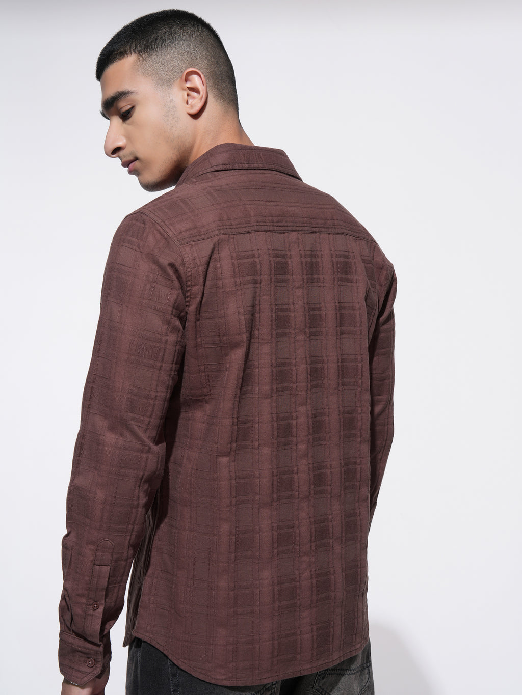 Highlander Men Brown Checked Slim Fit Casual Shirt - Brown - Image 3