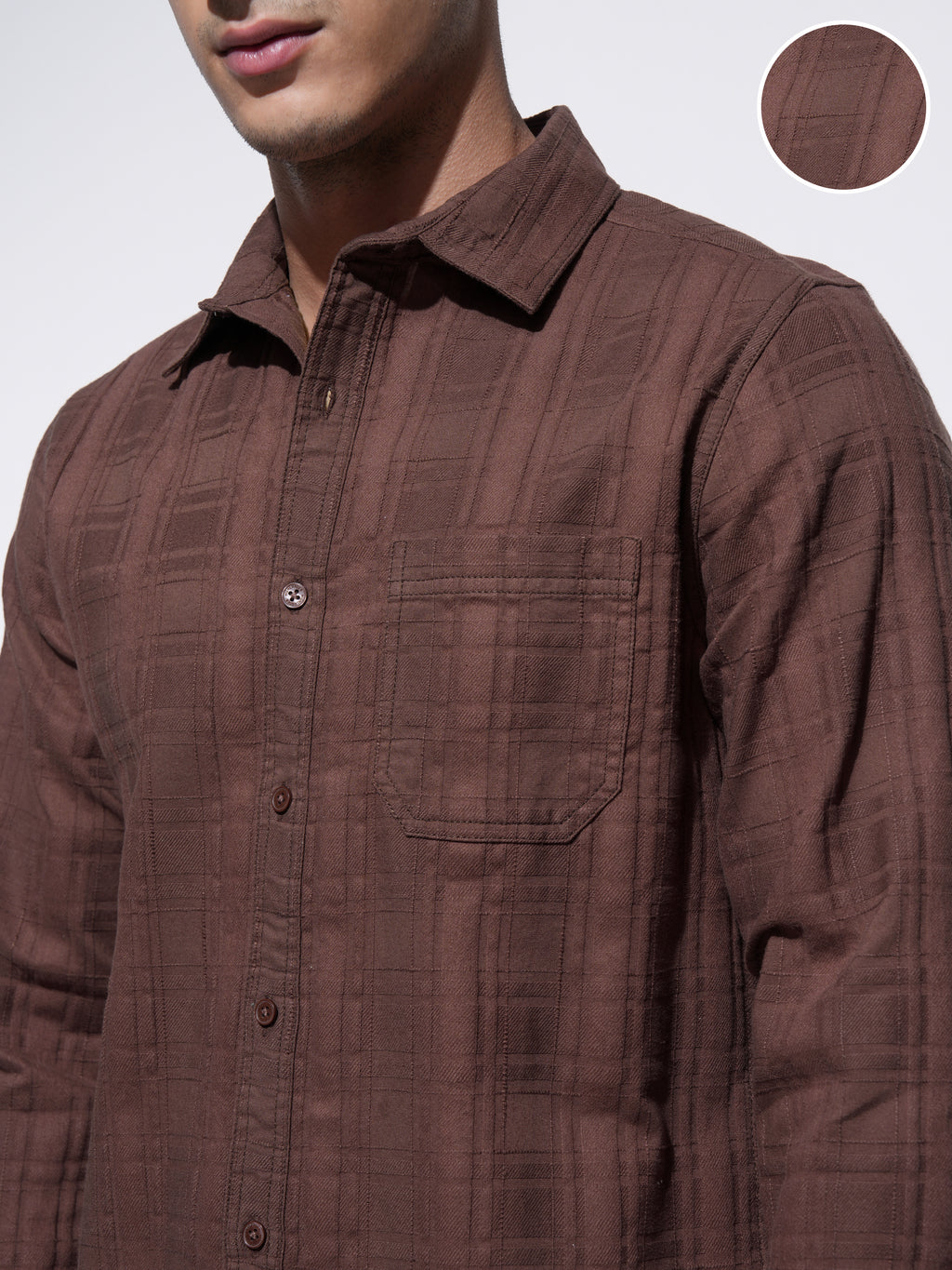 Highlander Men Brown Checked Slim Fit Casual Shirt - Brown - Image 5