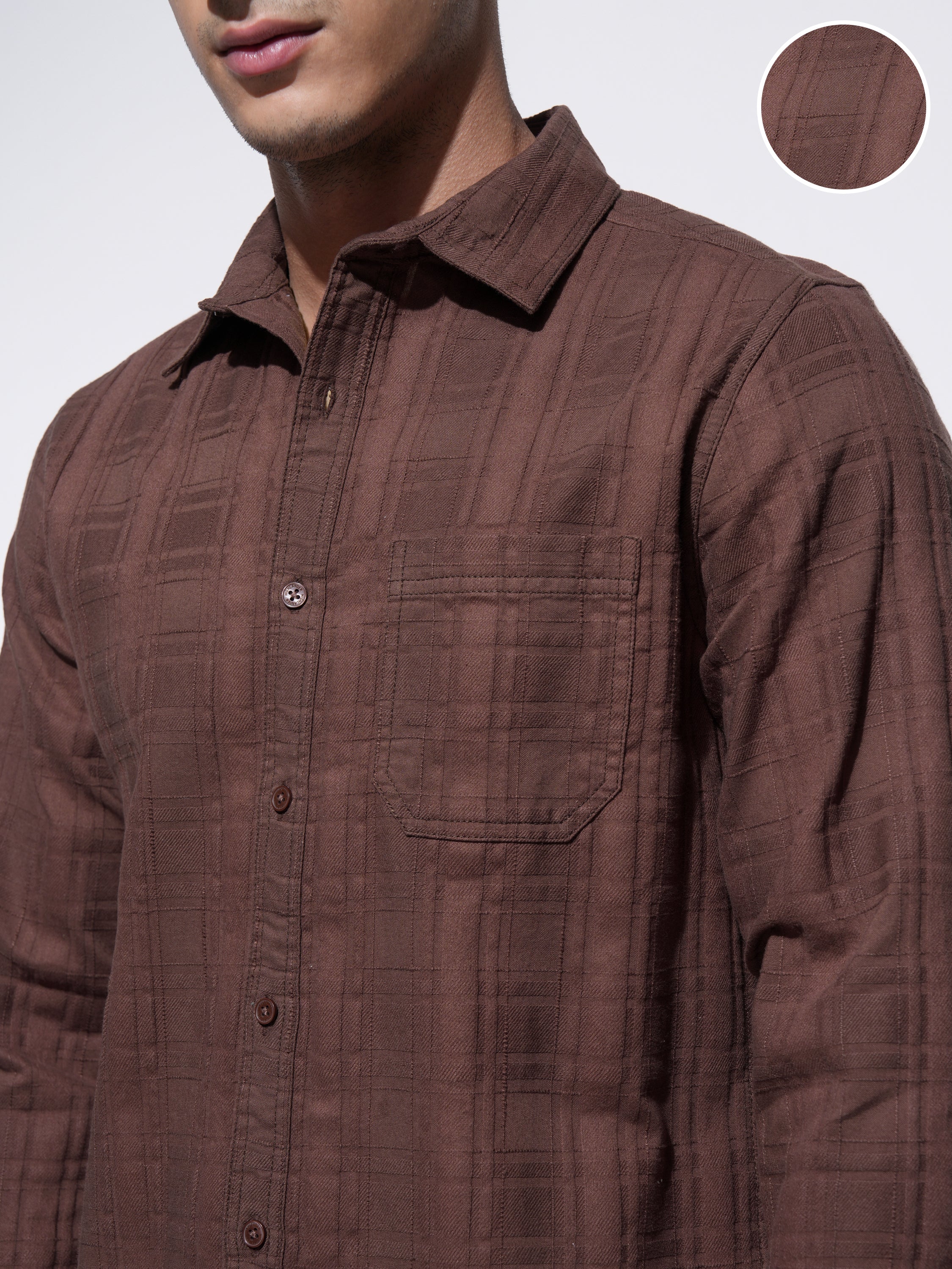 Highlander Men Brown Checked Slim Fit Casual Shirt - Brown - Image 5