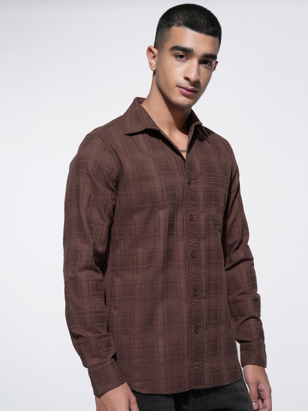 Highlander Men Brown Checked Slim Fit Casual Shirt - Brown - Image 6