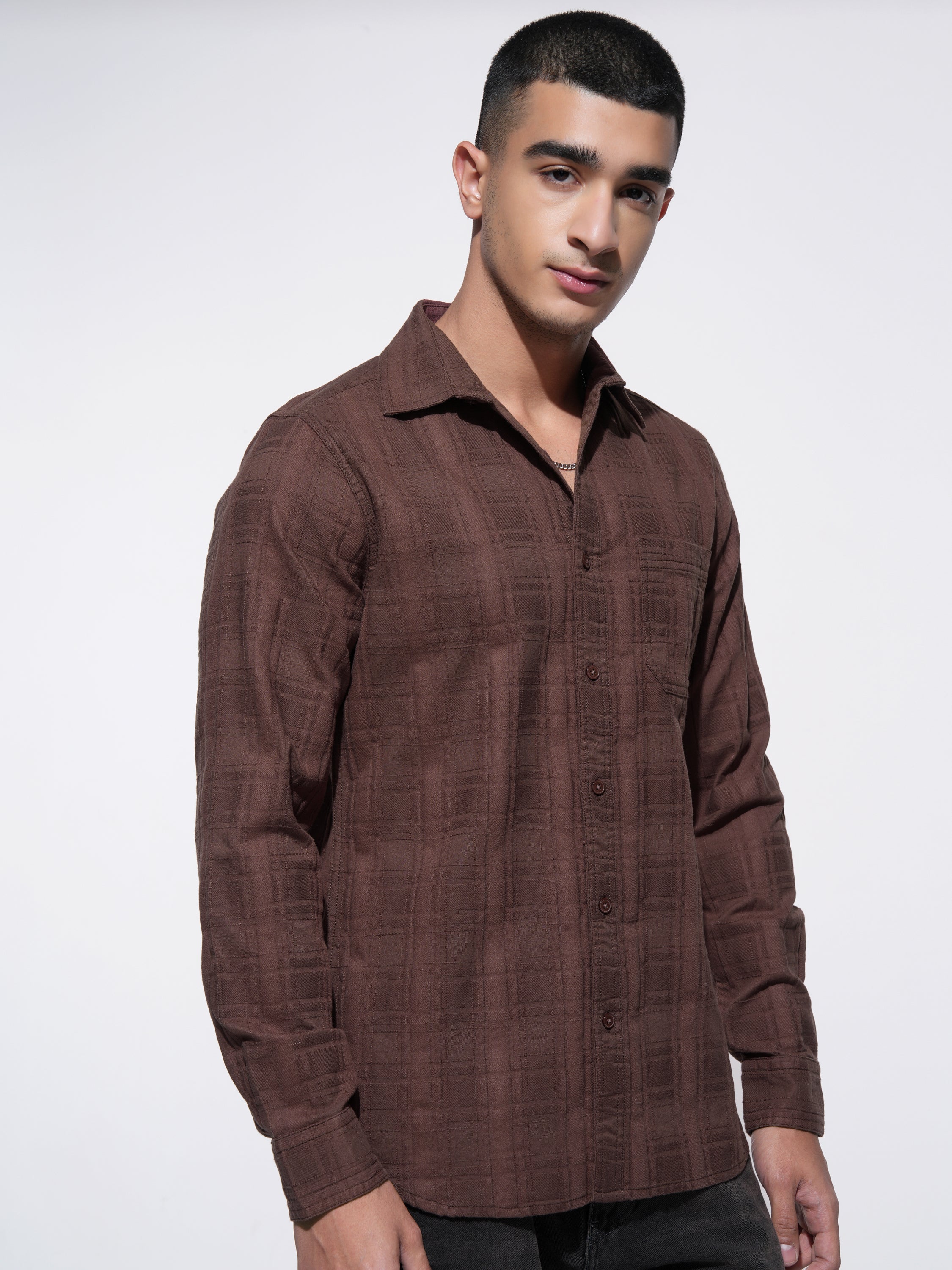 Highlander Men Brown Checked Slim Fit Casual Shirt - Brown - Image 6