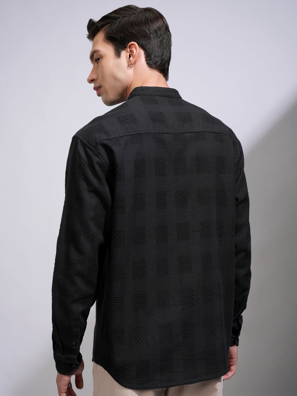 Highlander Men Black Self Design Relaxed Fit Casual Shirt - Black - Image 3