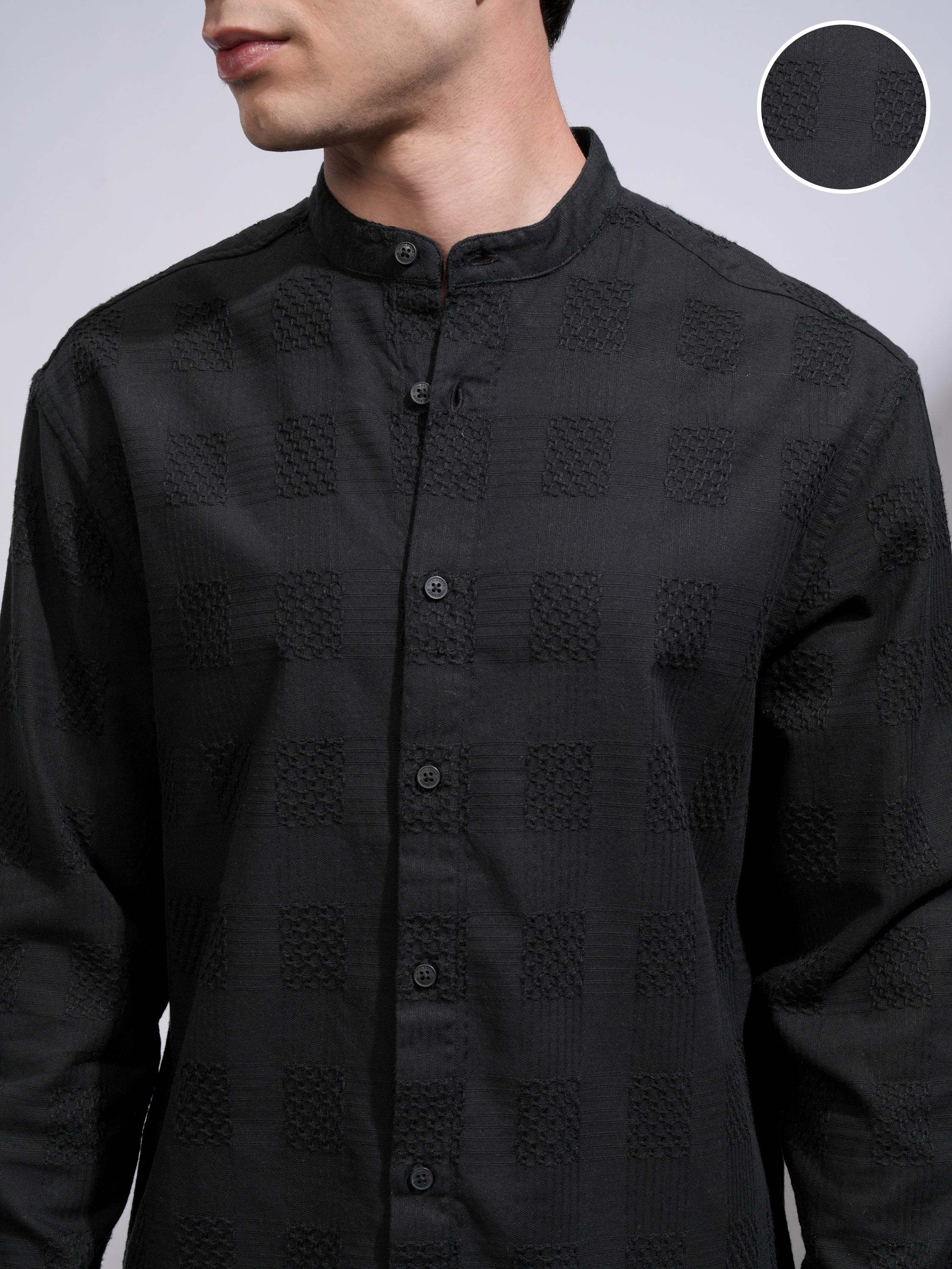 Highlander Men Black Self Design Relaxed Fit Casual Shirt - Black - Image 5