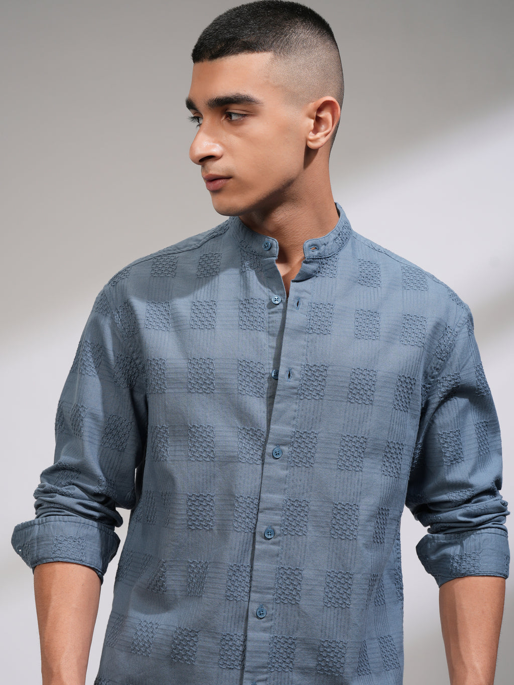 Highlander Men Blue Self Design Relaxed Fit Casual Shirt - Blue - Image 1