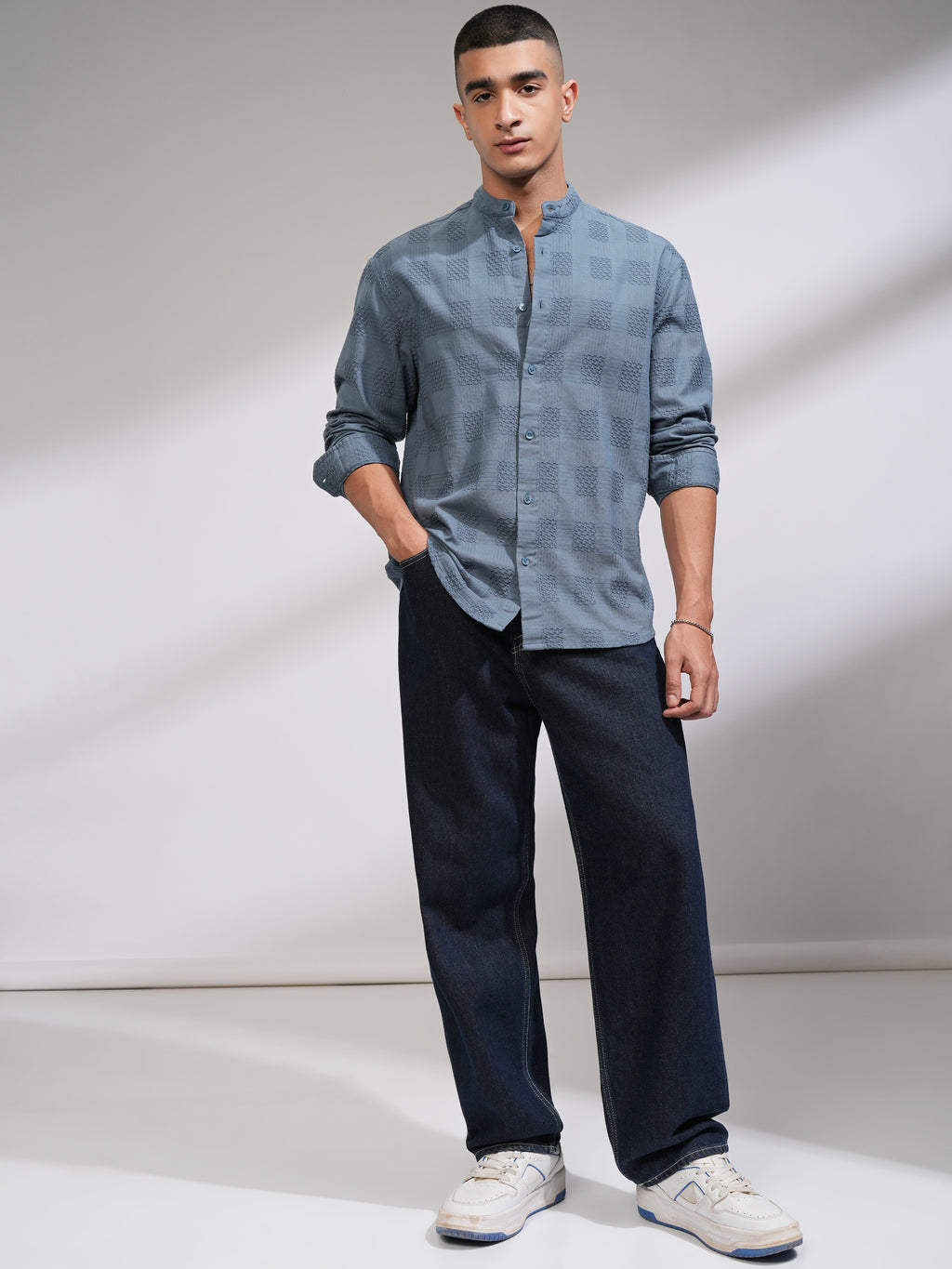 Highlander Men Blue Self Design Relaxed Fit Casual Shirt - Blue - Image 2