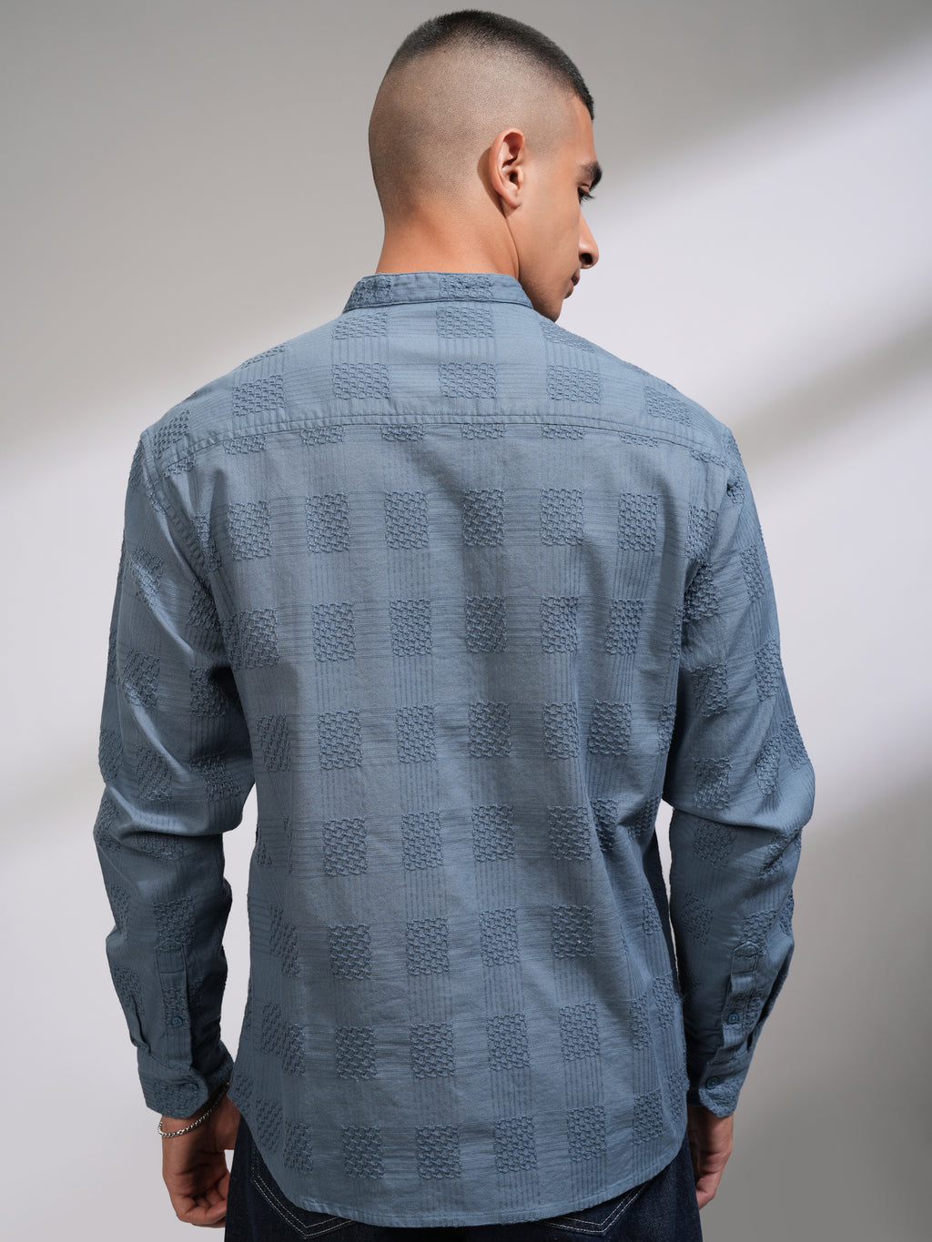 Highlander Men Blue Self Design Relaxed Fit Casual Shirt - Blue - Image 3
