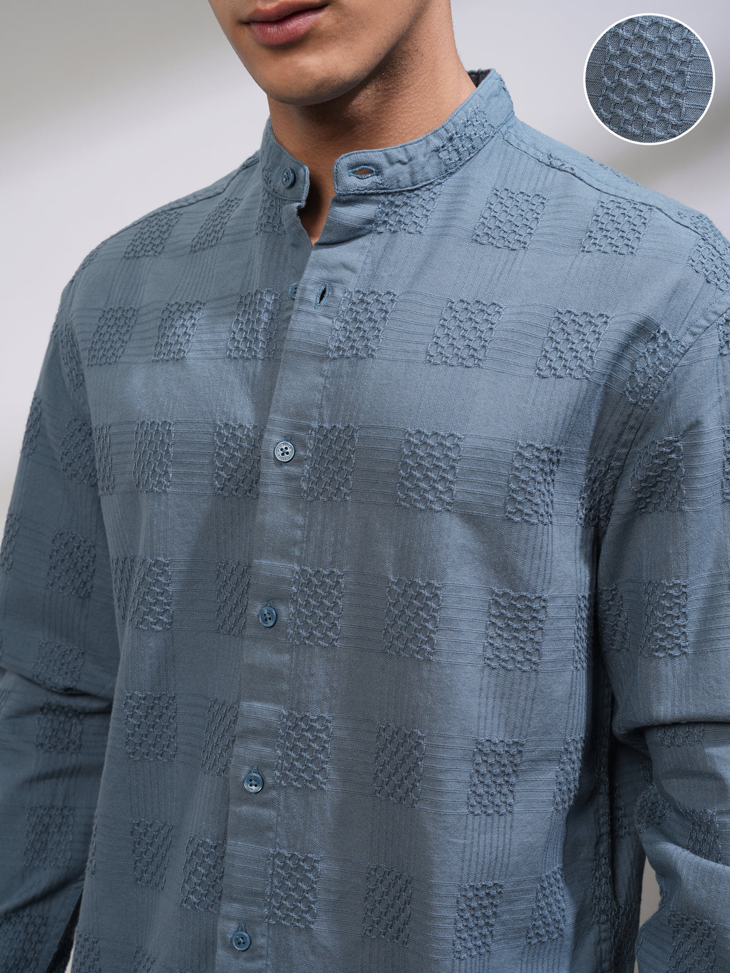 Highlander Men Blue Self Design Relaxed Fit Casual Shirt - Blue - Image 5