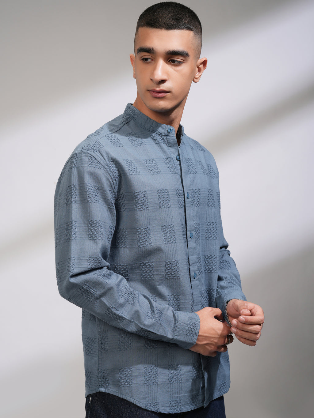 Highlander Men Blue Self Design Relaxed Fit Casual Shirt - Blue - Image 6