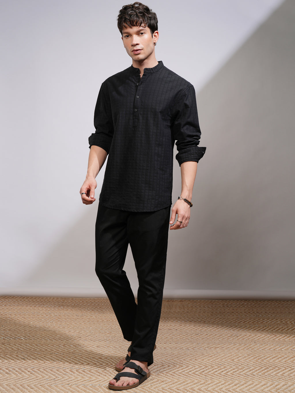 Highlander Men Black Self Design Relaxed Fit Casual Shirt - Black - Image 2