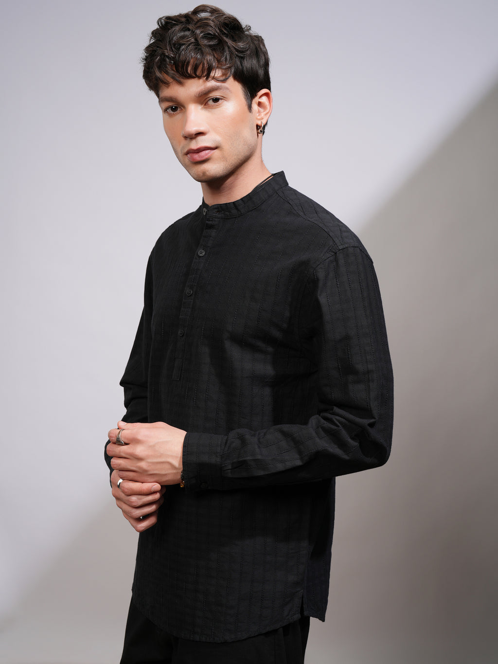 Highlander Men Black Self Design Relaxed Fit Casual Shirt - Black - Image 4