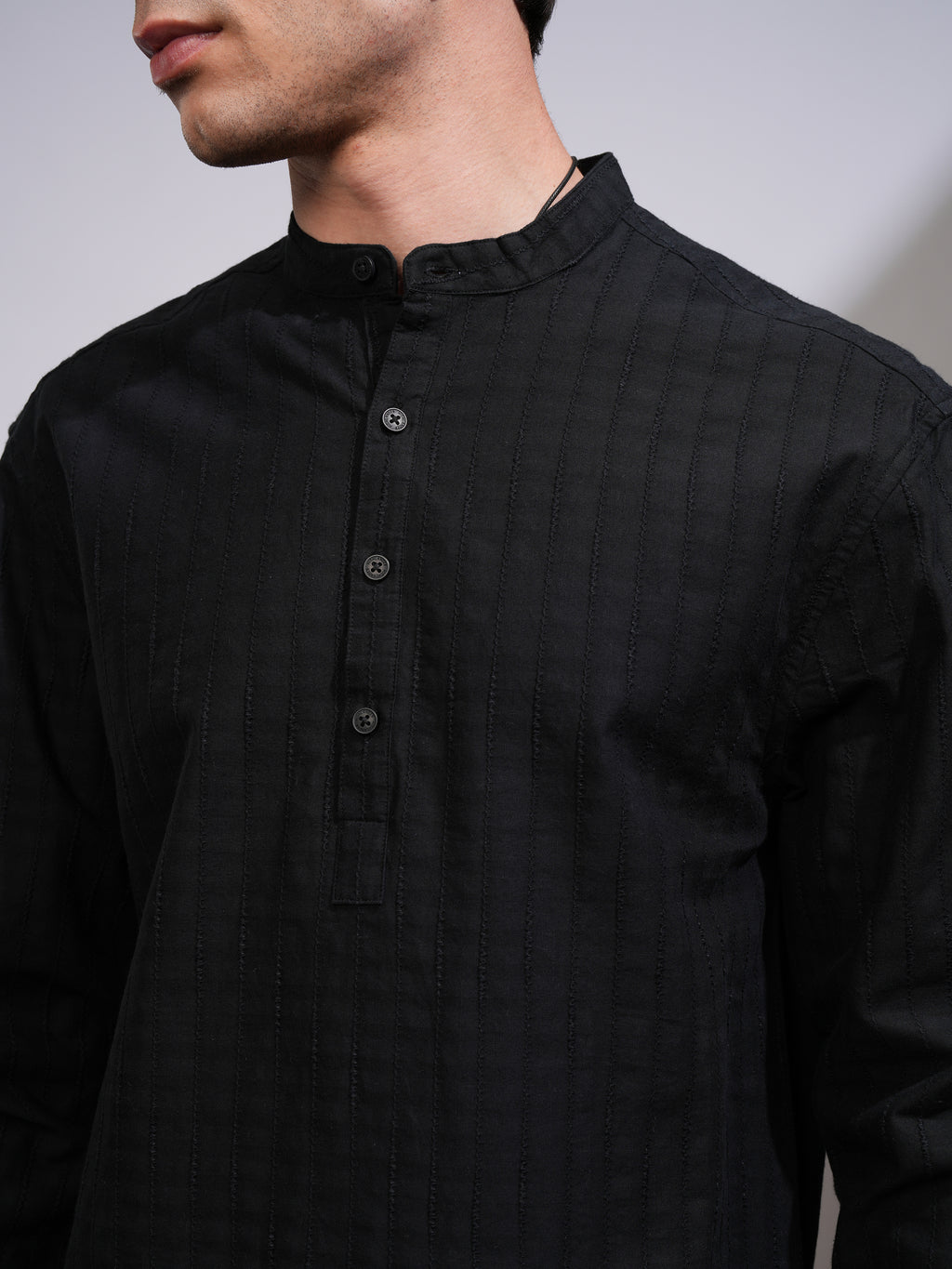 Highlander Men Black Self Design Relaxed Fit Casual Shirt - Black - Image 5