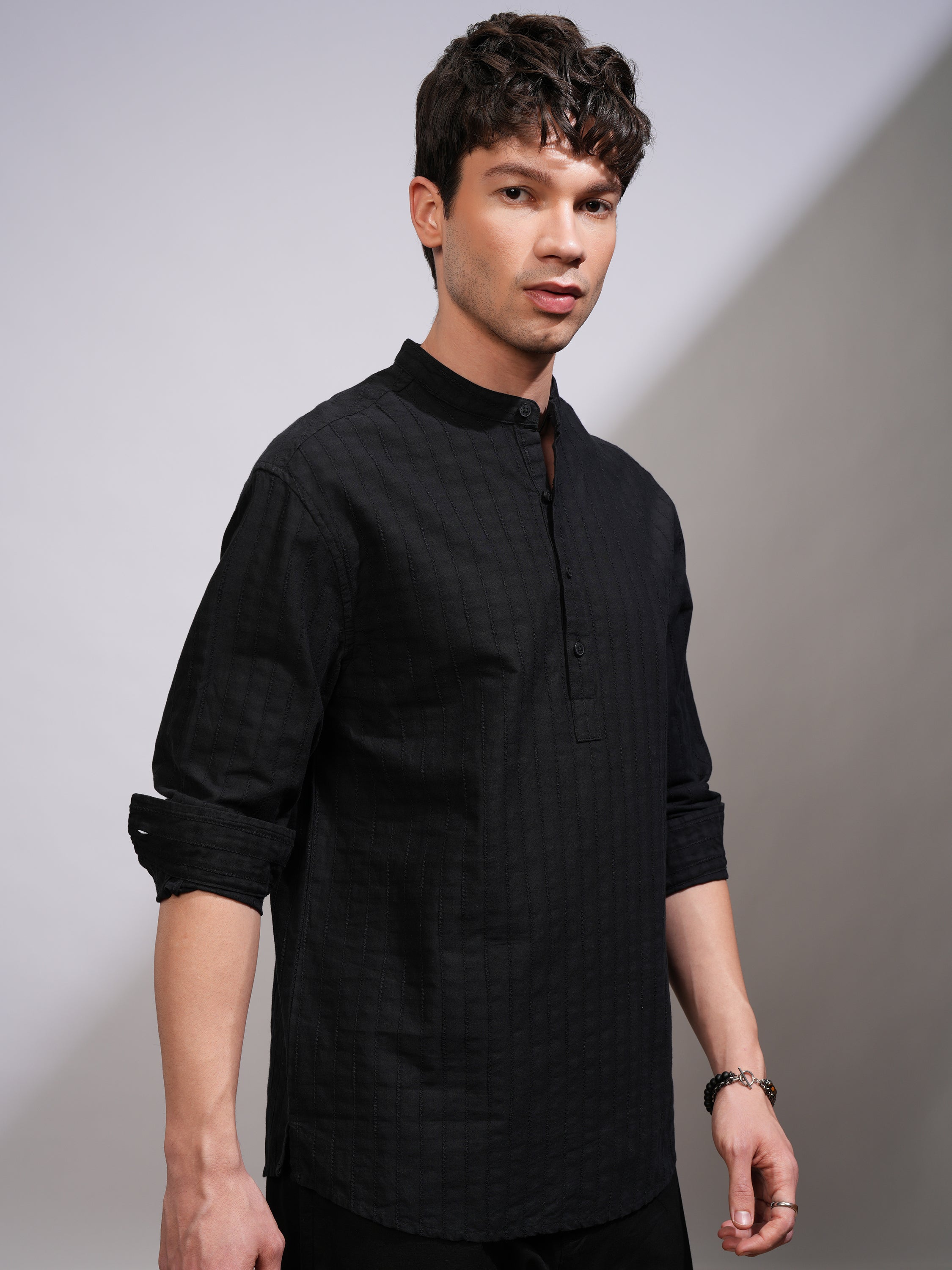 Highlander Men Black Self Design Relaxed Fit Casual Shirt - Black - Image 6