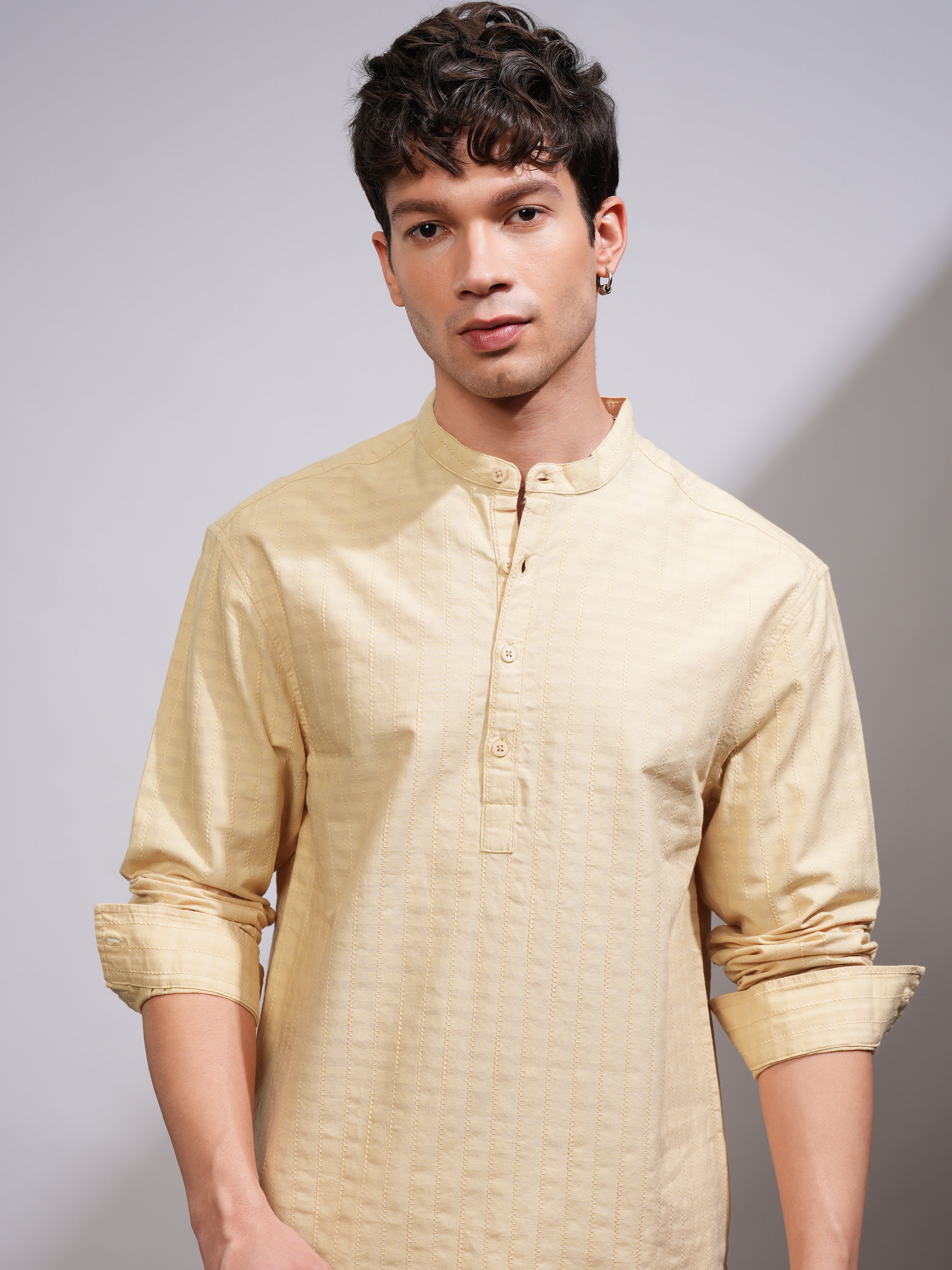 Highlander Men Beige Self Design Relaxed Fit Casual Shirt - Beige - Image 1