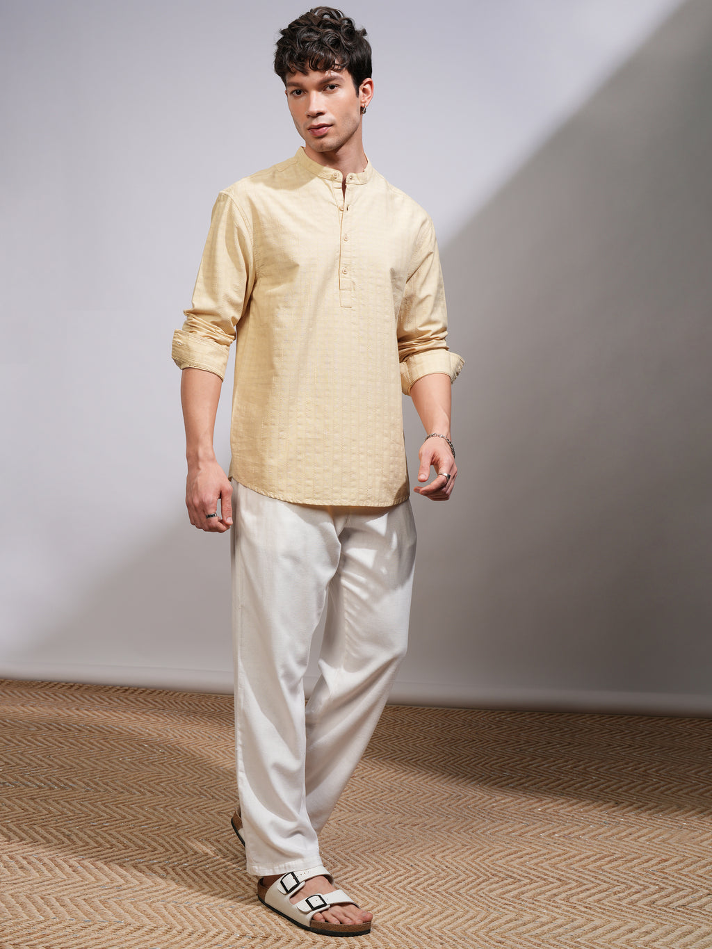 Highlander Men Beige Self Design Relaxed Fit Casual Shirt - Beige - Image 2