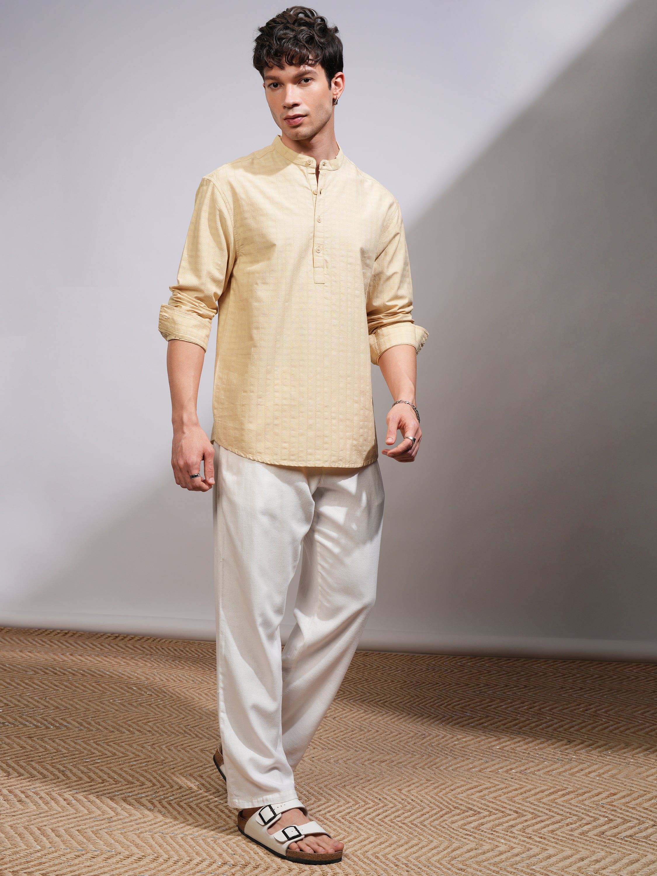 Highlander Men Beige Self Design Relaxed Fit Casual Shirt - Beige - Image 2