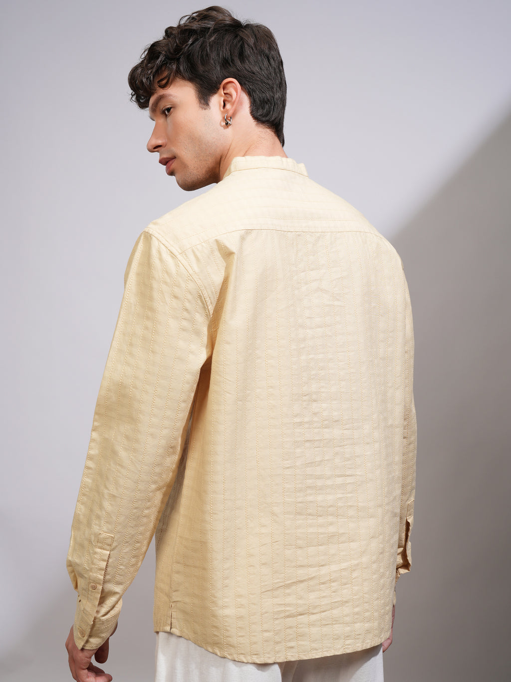 Highlander Men Beige Self Design Relaxed Fit Casual Shirt - Beige - Image 3