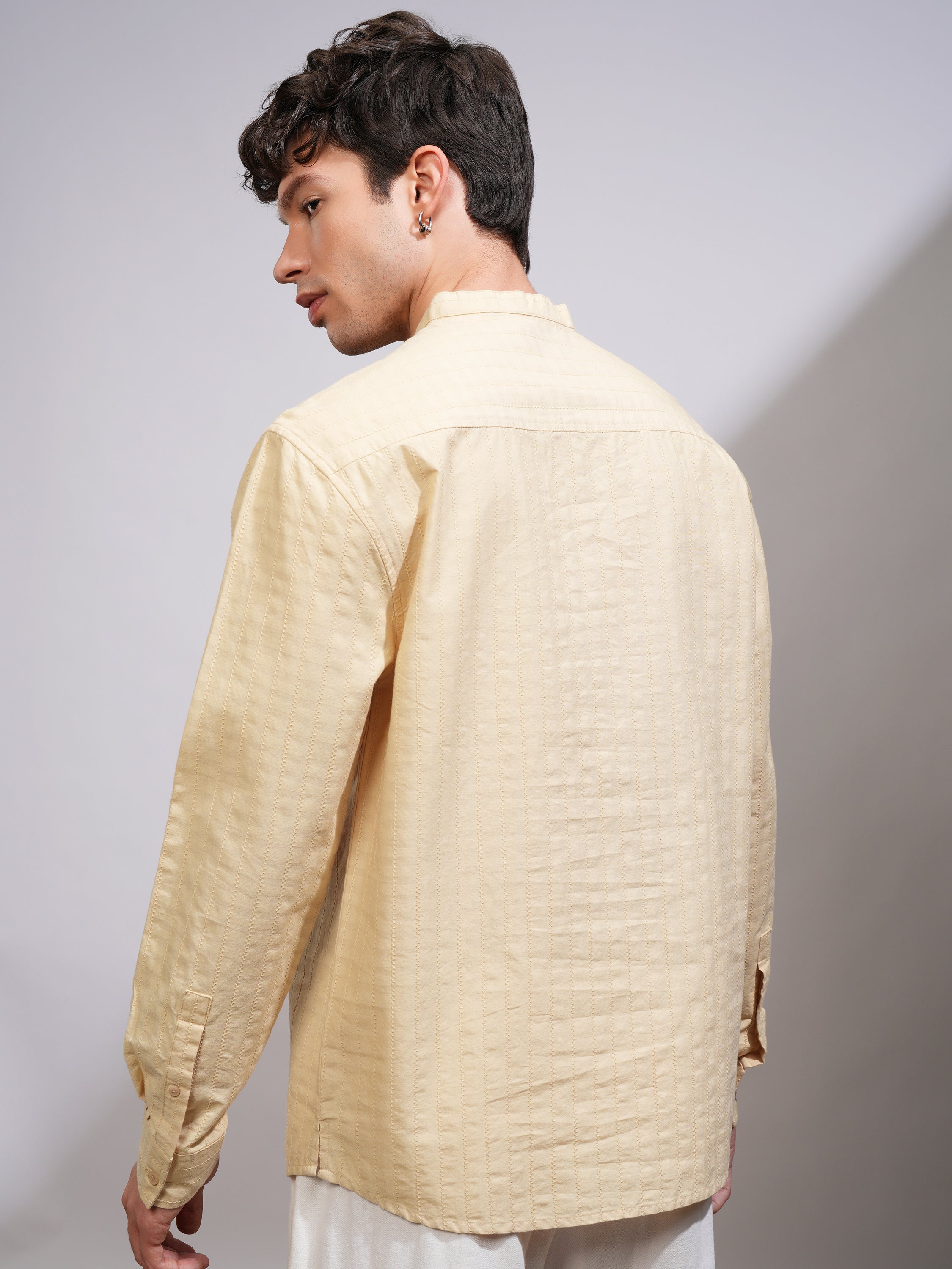 Highlander Men Beige Self Design Relaxed Fit Casual Shirt - Beige - Image 3