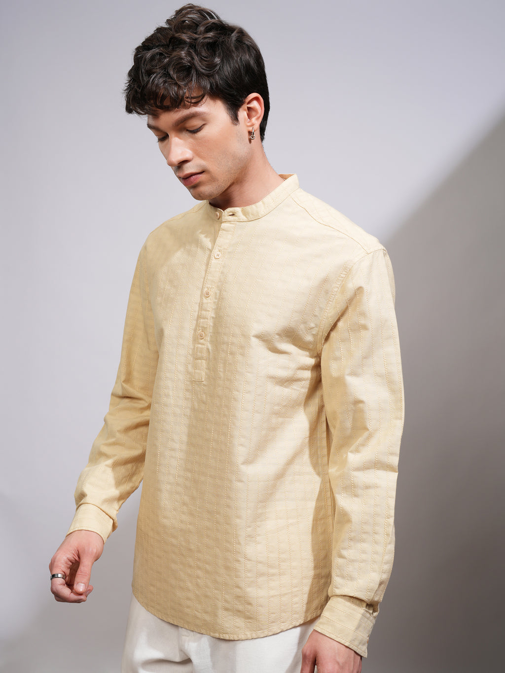 Highlander Men Beige Self Design Relaxed Fit Casual Shirt - Beige - Image 4