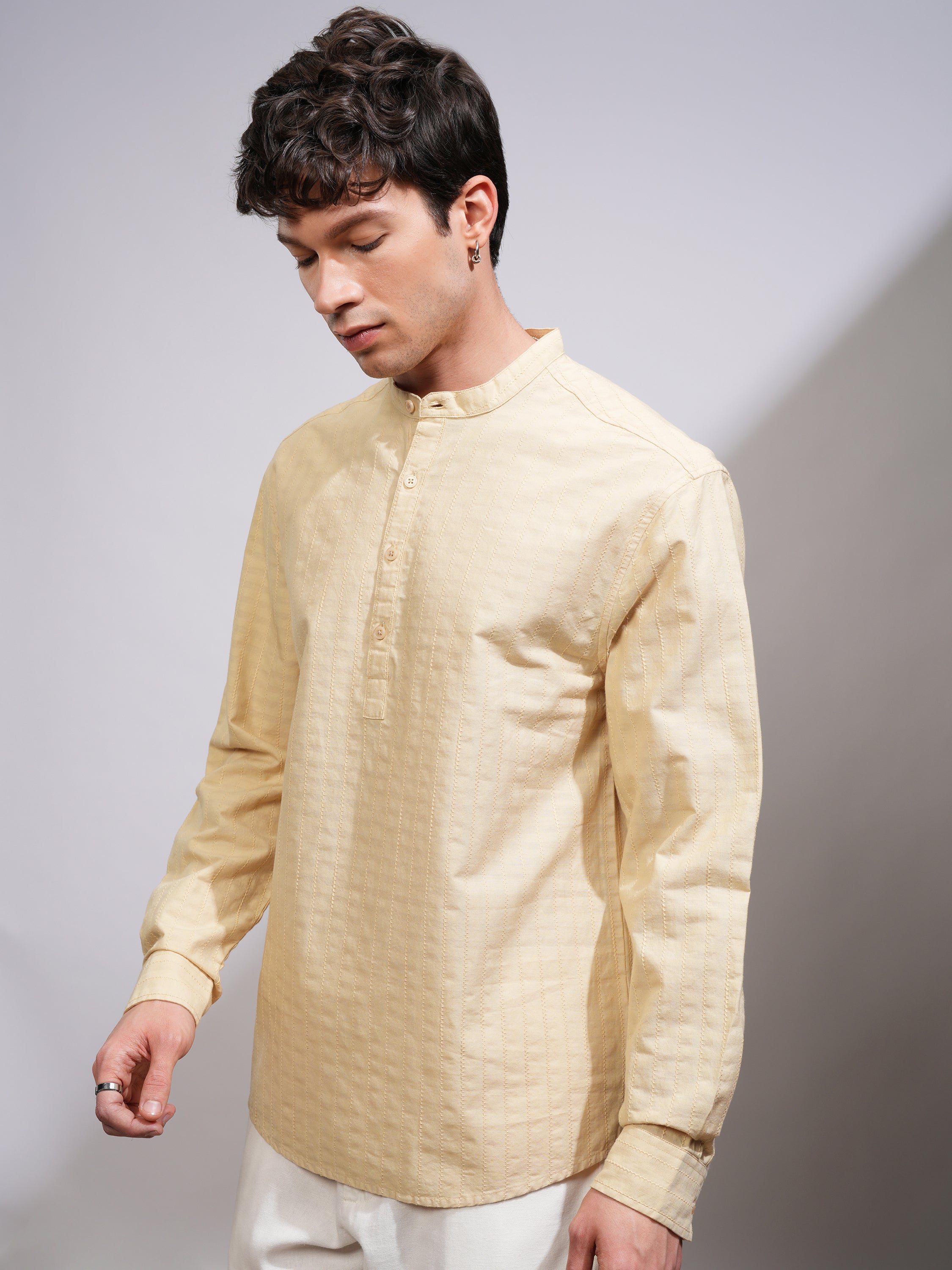 Highlander Men Beige Self Design Relaxed Fit Casual Shirt - Beige - Image 4