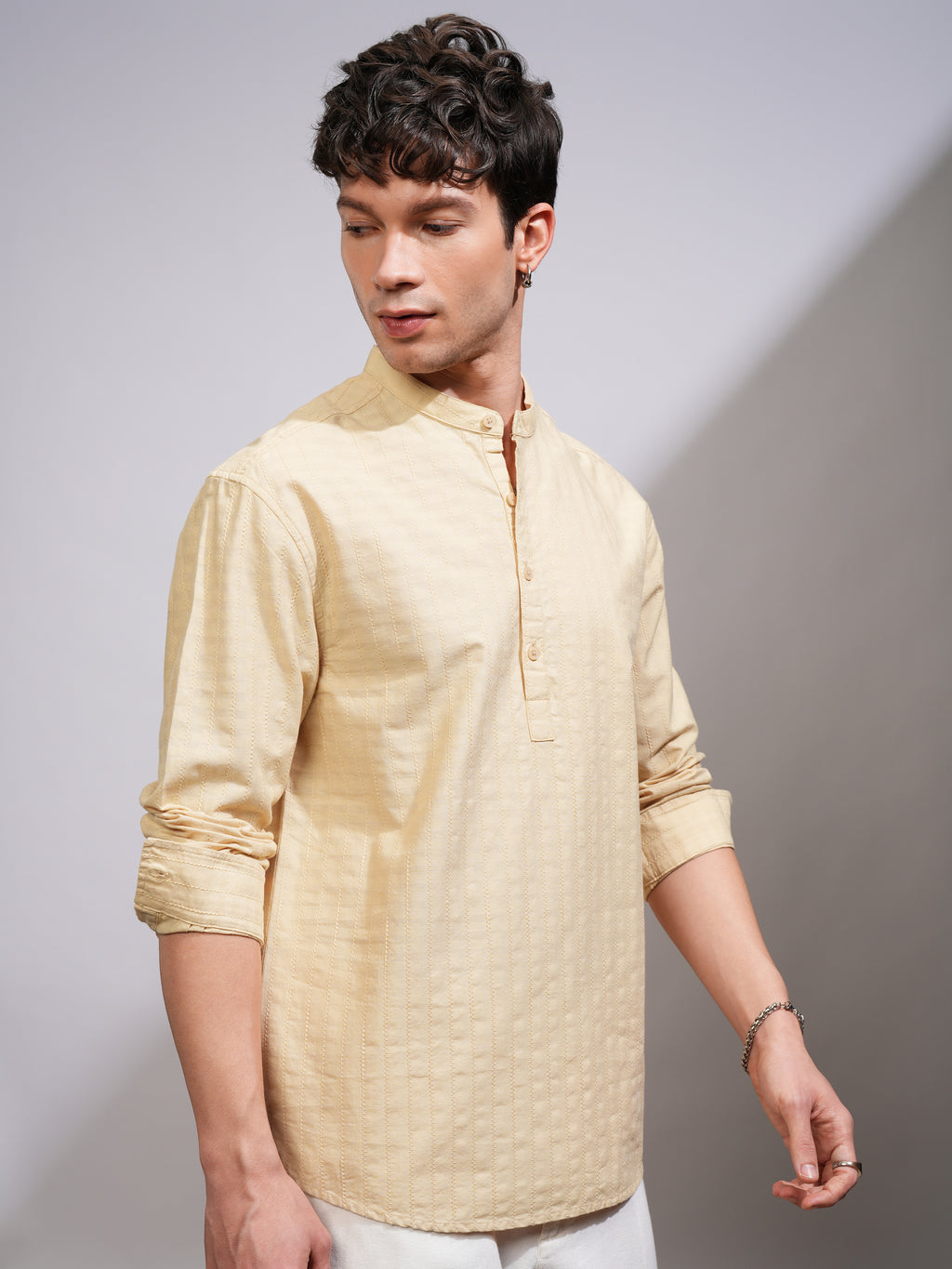 Highlander Men Beige Self Design Relaxed Fit Casual Shirt - Beige - Image 6