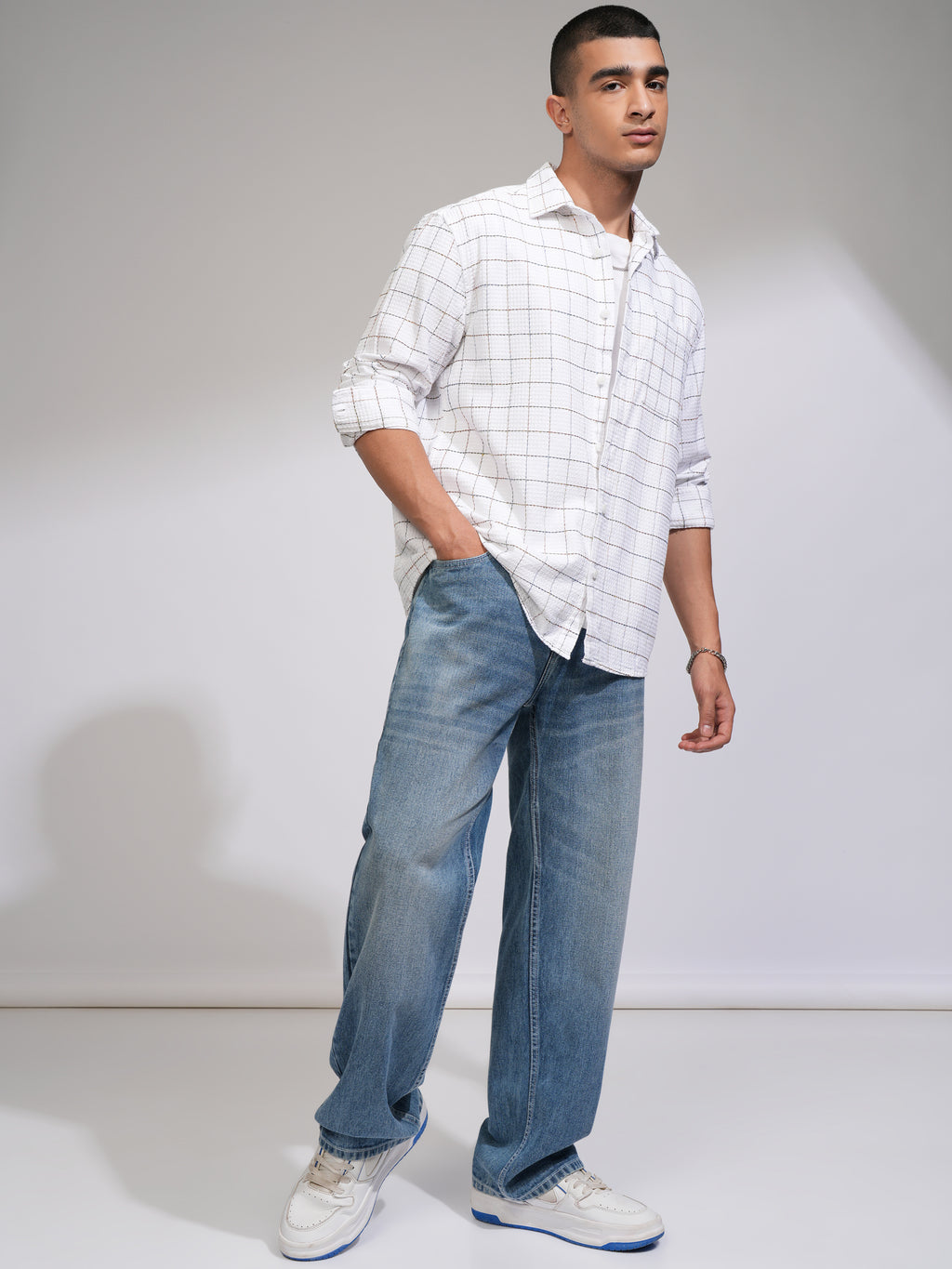 Highlander Men White Checked Relaxed Fit Casual Shirt - White - Image 2