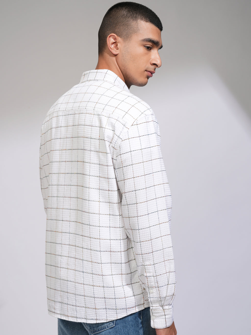 Highlander Men White Checked Relaxed Fit Casual Shirt - White - Image 3