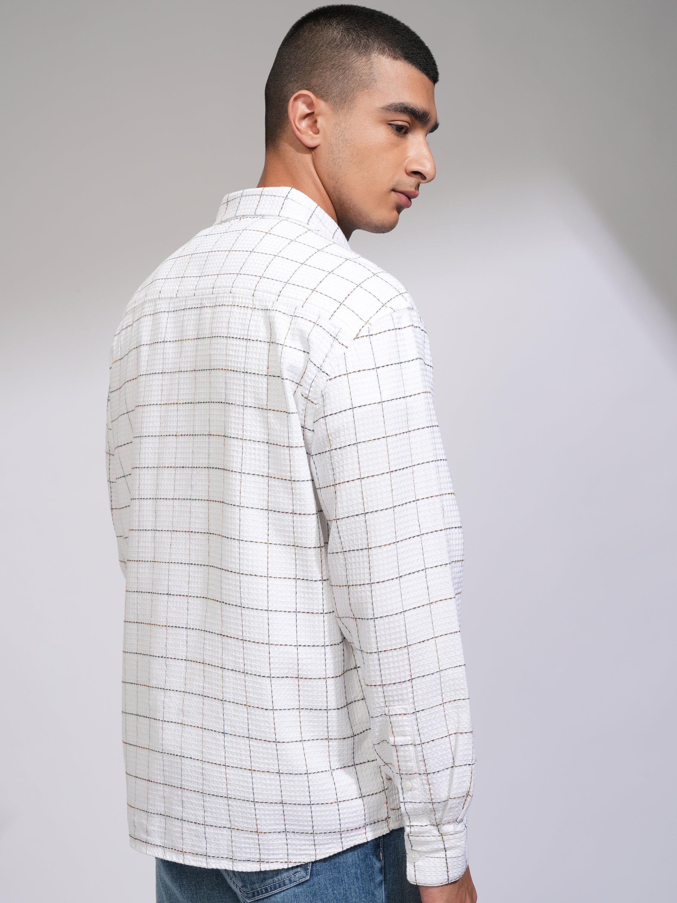Highlander Men White Checked Relaxed Fit Casual Shirt - White - Image 3