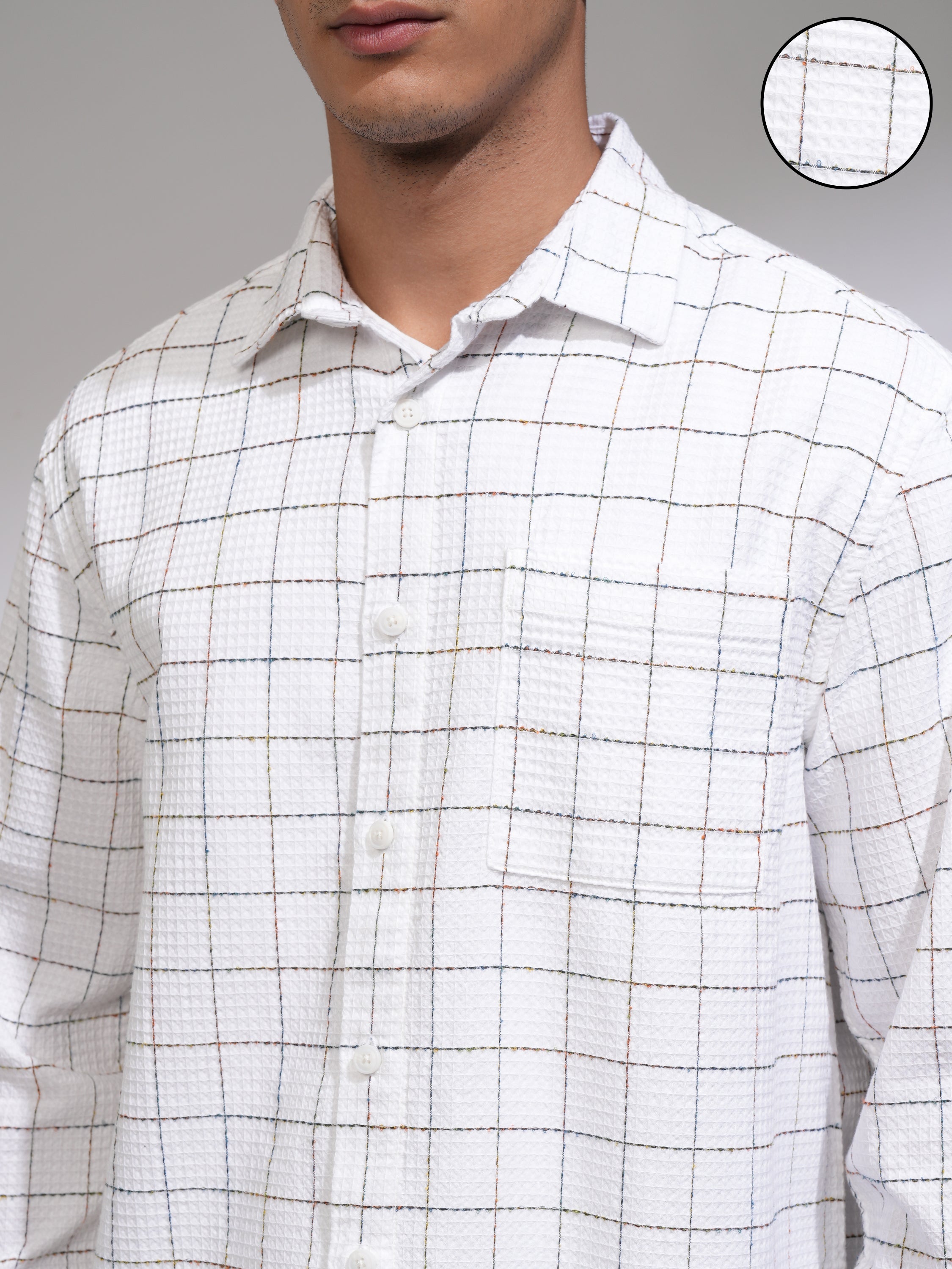 Highlander Men White Checked Relaxed Fit Casual Shirt - White - Image 5