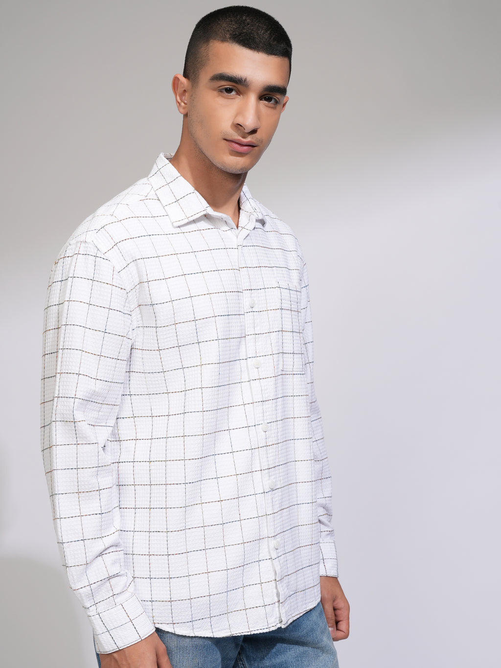 Highlander Men White Checked Relaxed Fit Casual Shirt - White - Image 6