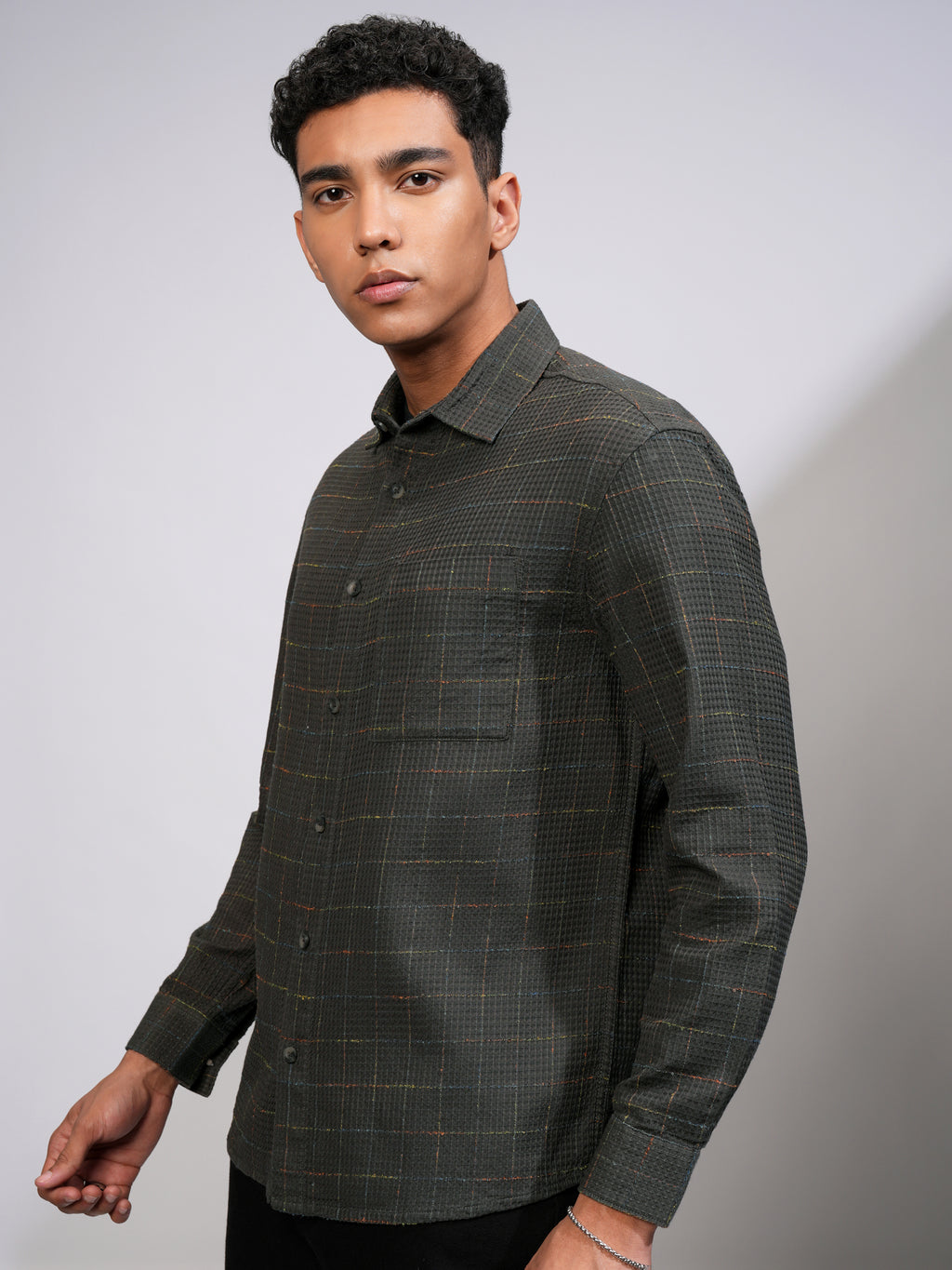 Highlander Men Green Textured Relaxed Fit Casual Shirt - Green - Image 4