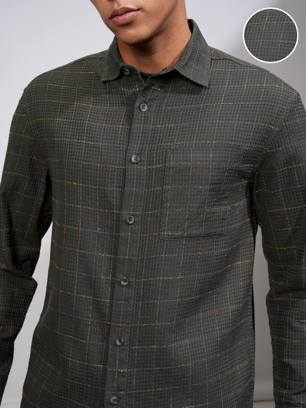 Highlander Men Green Textured Relaxed Fit Casual Shirt - Green - Image 5