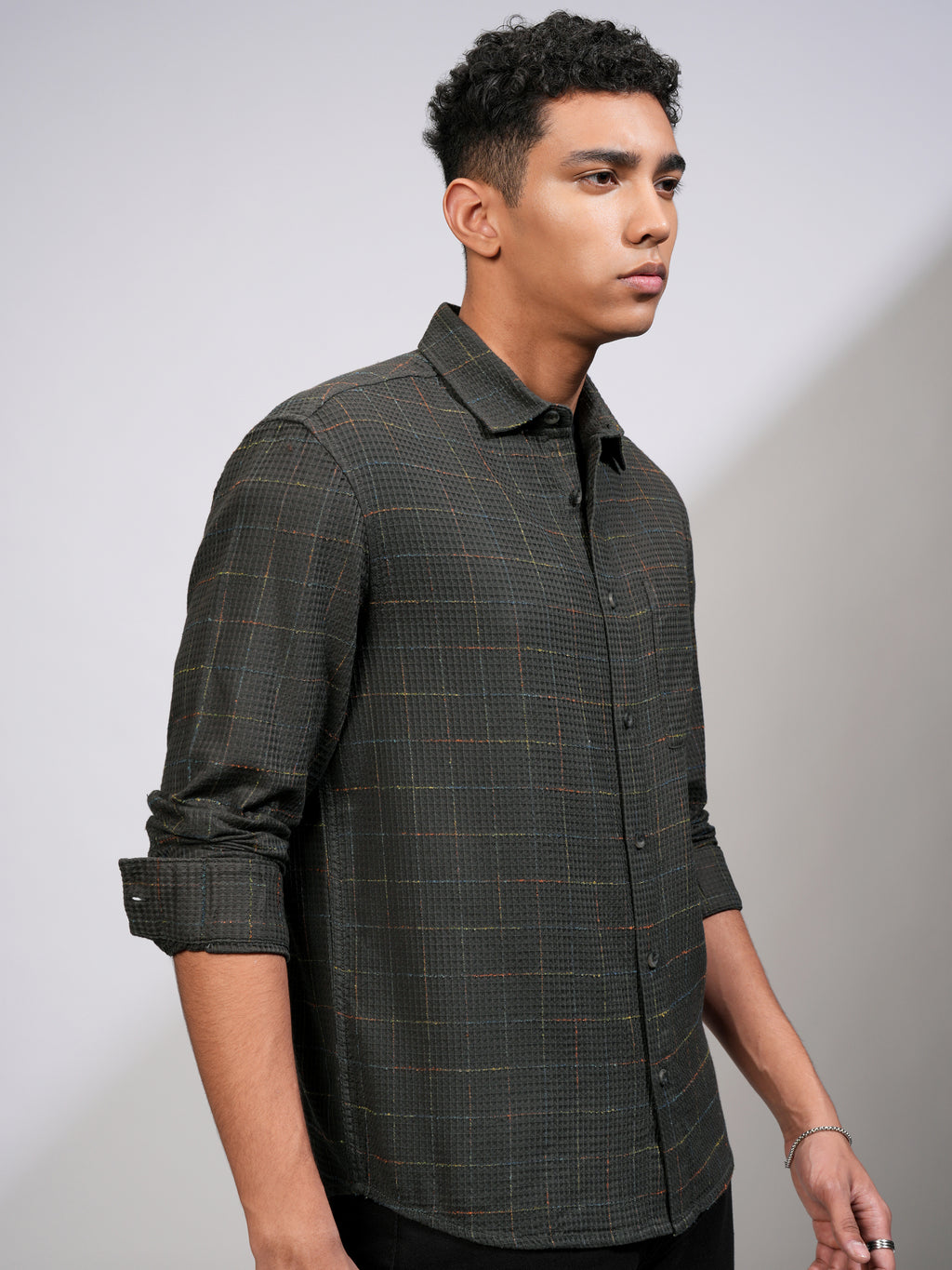Highlander Men Green Textured Relaxed Fit Casual Shirt - Green - Image 6