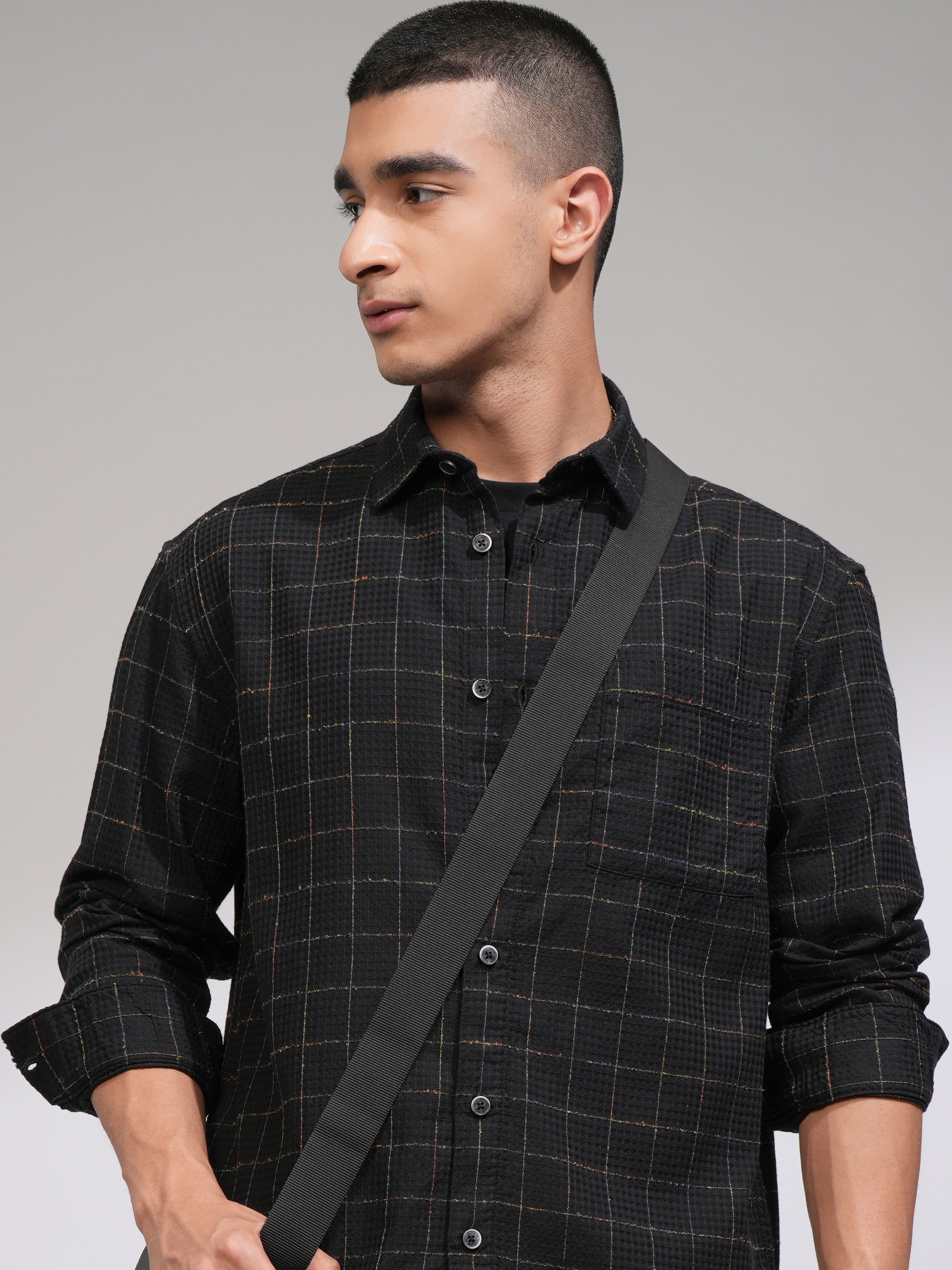 Highlander Men Black Checked Relaxed Fit Casual Shirt - Black - Image 1