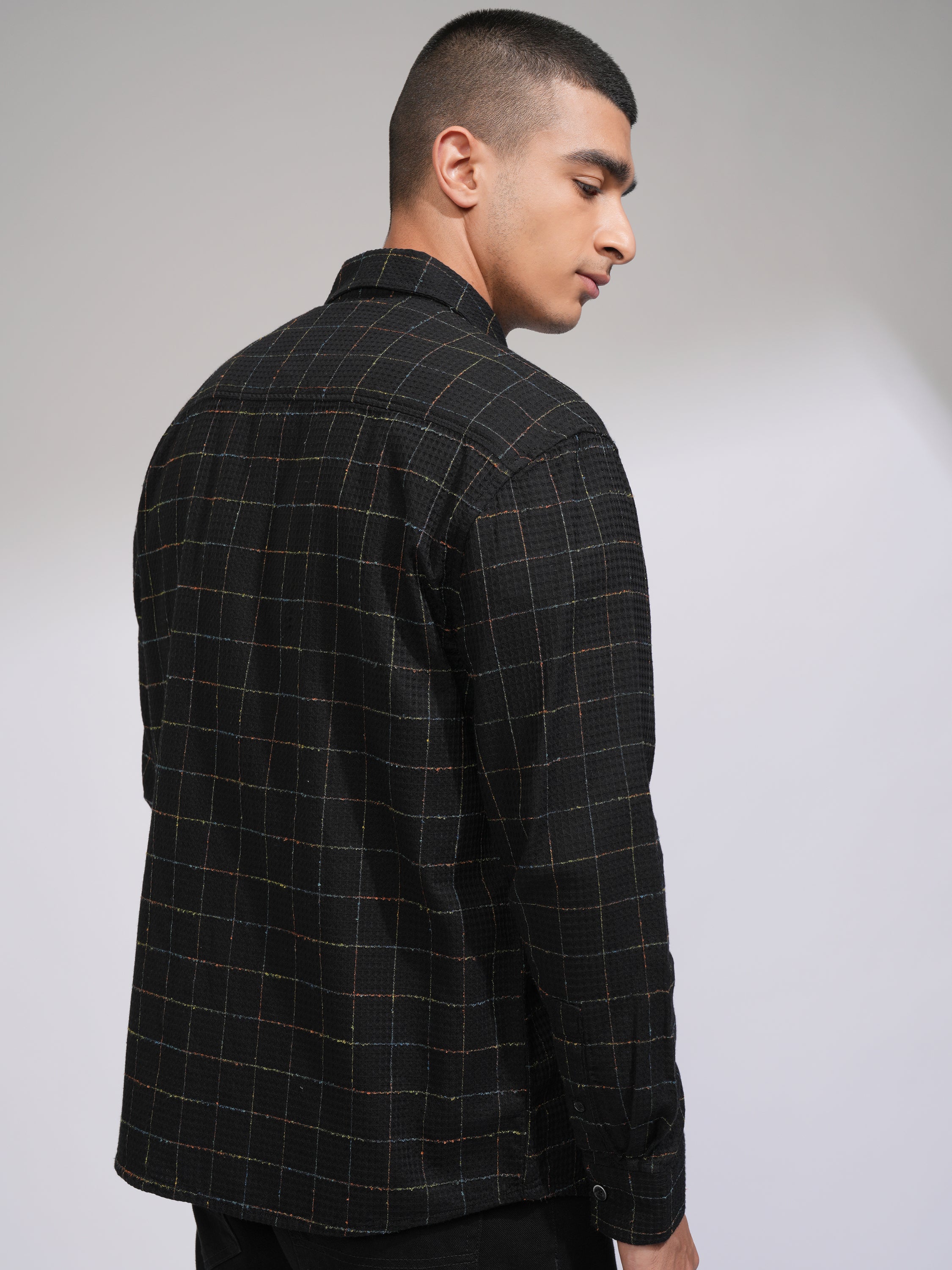 Highlander Men Black Checked Relaxed Fit Casual Shirt - Black - Image 3
