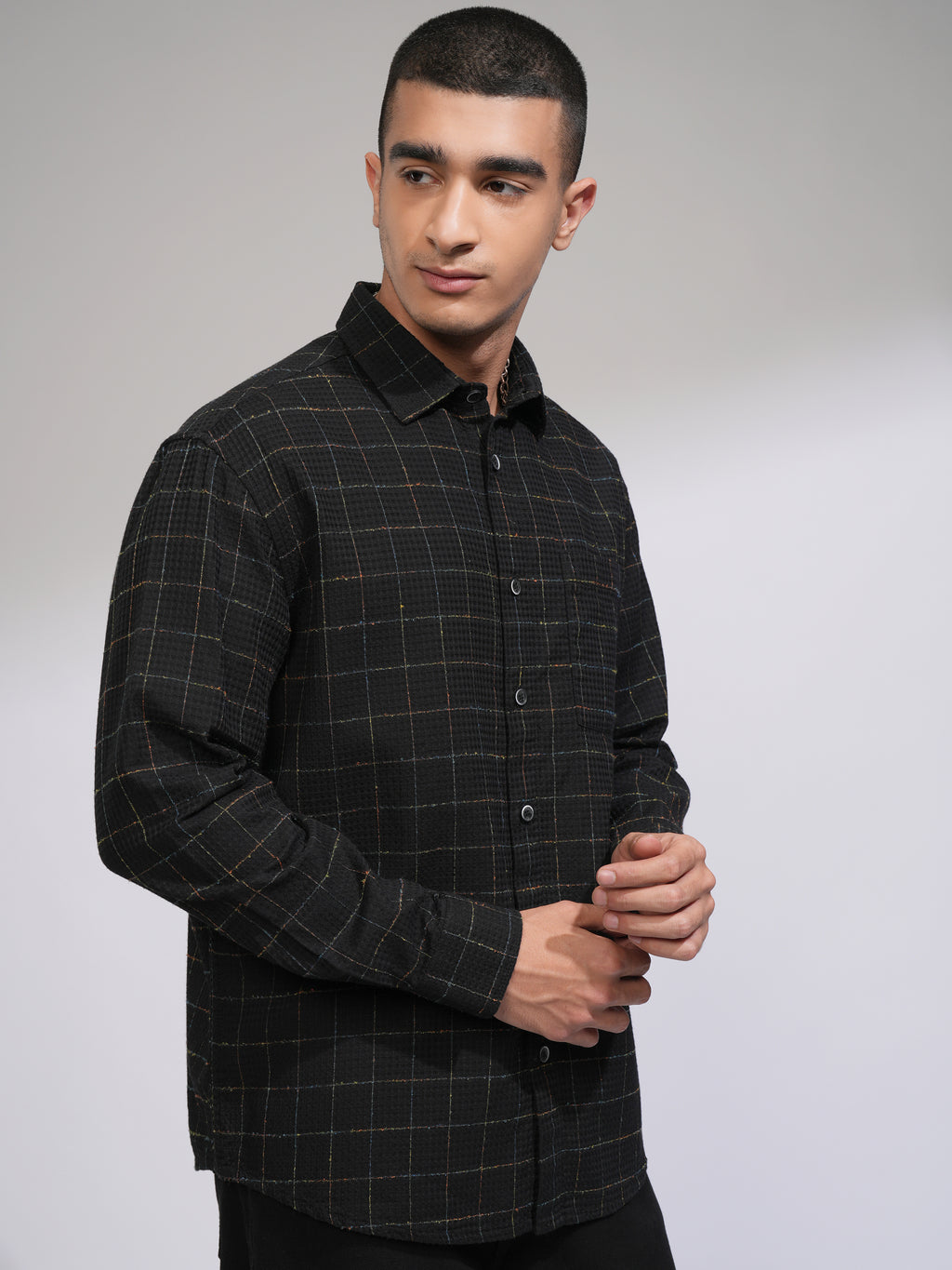 Highlander Men Black Checked Relaxed Fit Casual Shirt - Black - Image 6