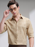 Highlander Men Beige Self Design Slim Fit Casual Shirt - Beige - Image 1