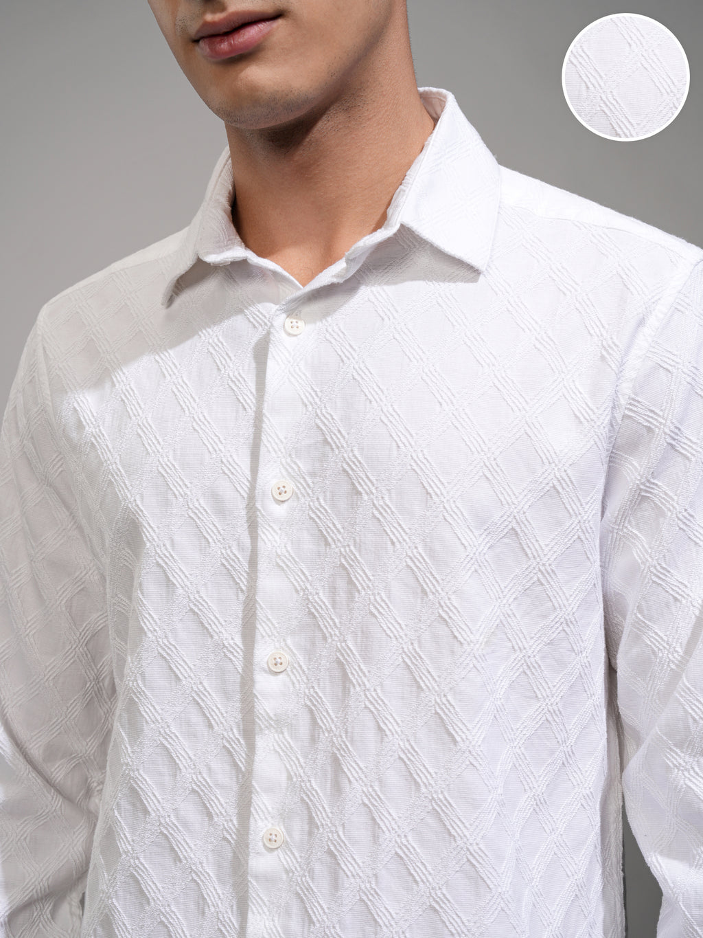 Highlander Men White Textured Slim Fit Casual Shirt - White - Image 5