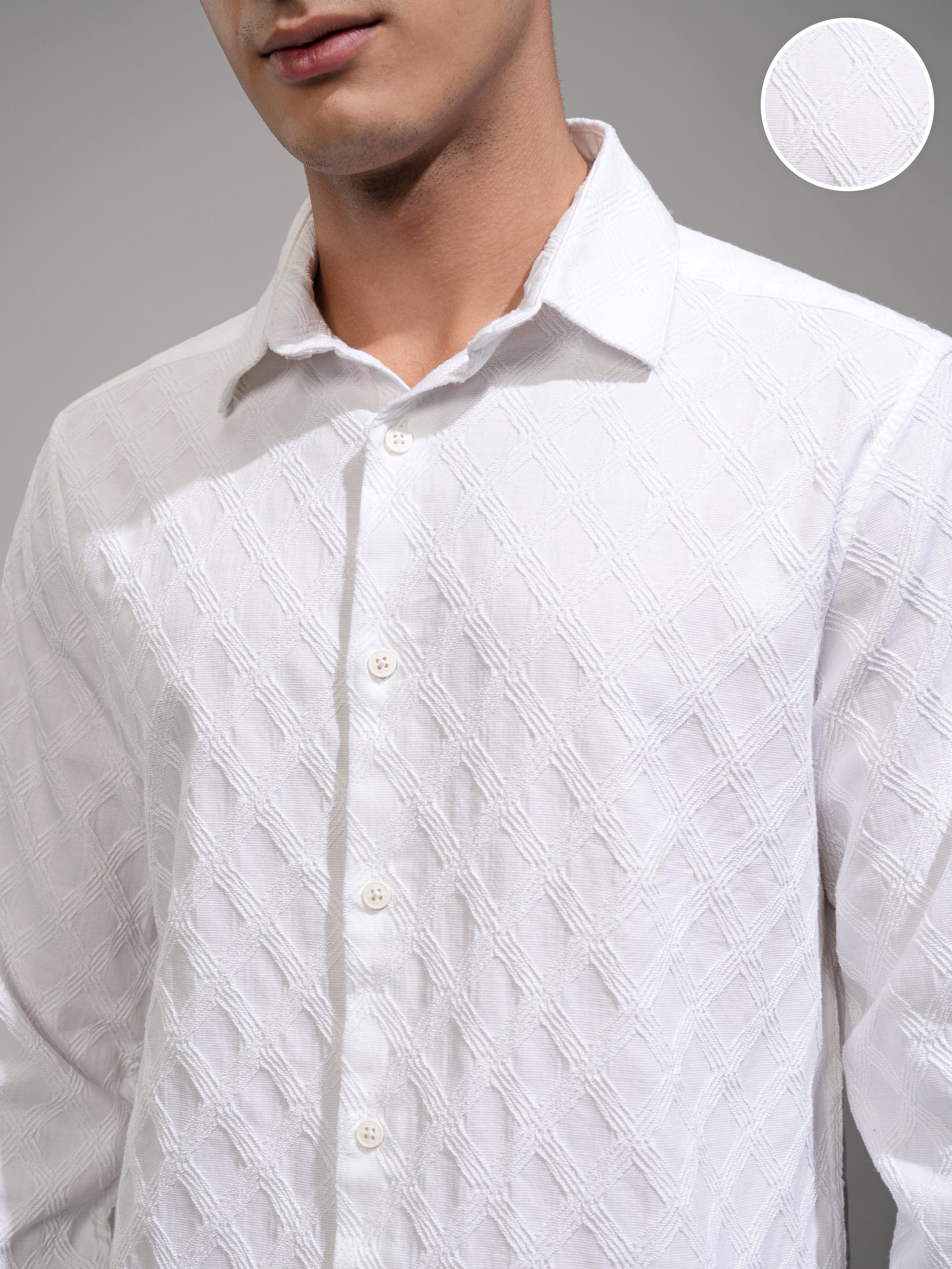 Highlander Men White Textured Slim Fit Casual Shirt - White - Image 5