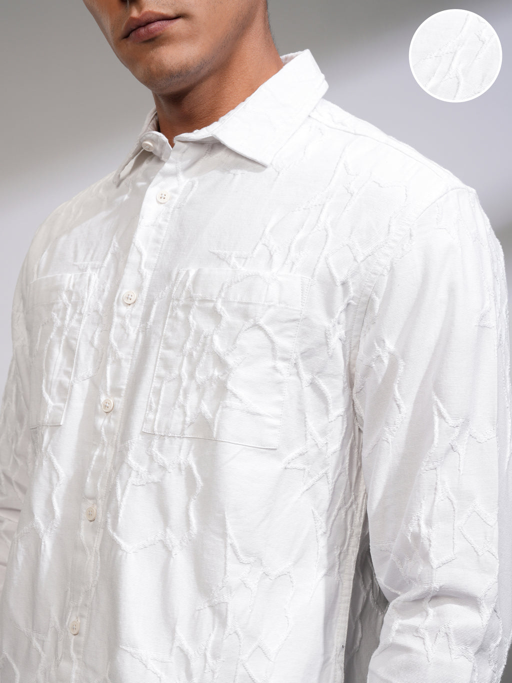 Highlander Men White Textured Relaxed Fit Casual Shirt - White - Image 5
