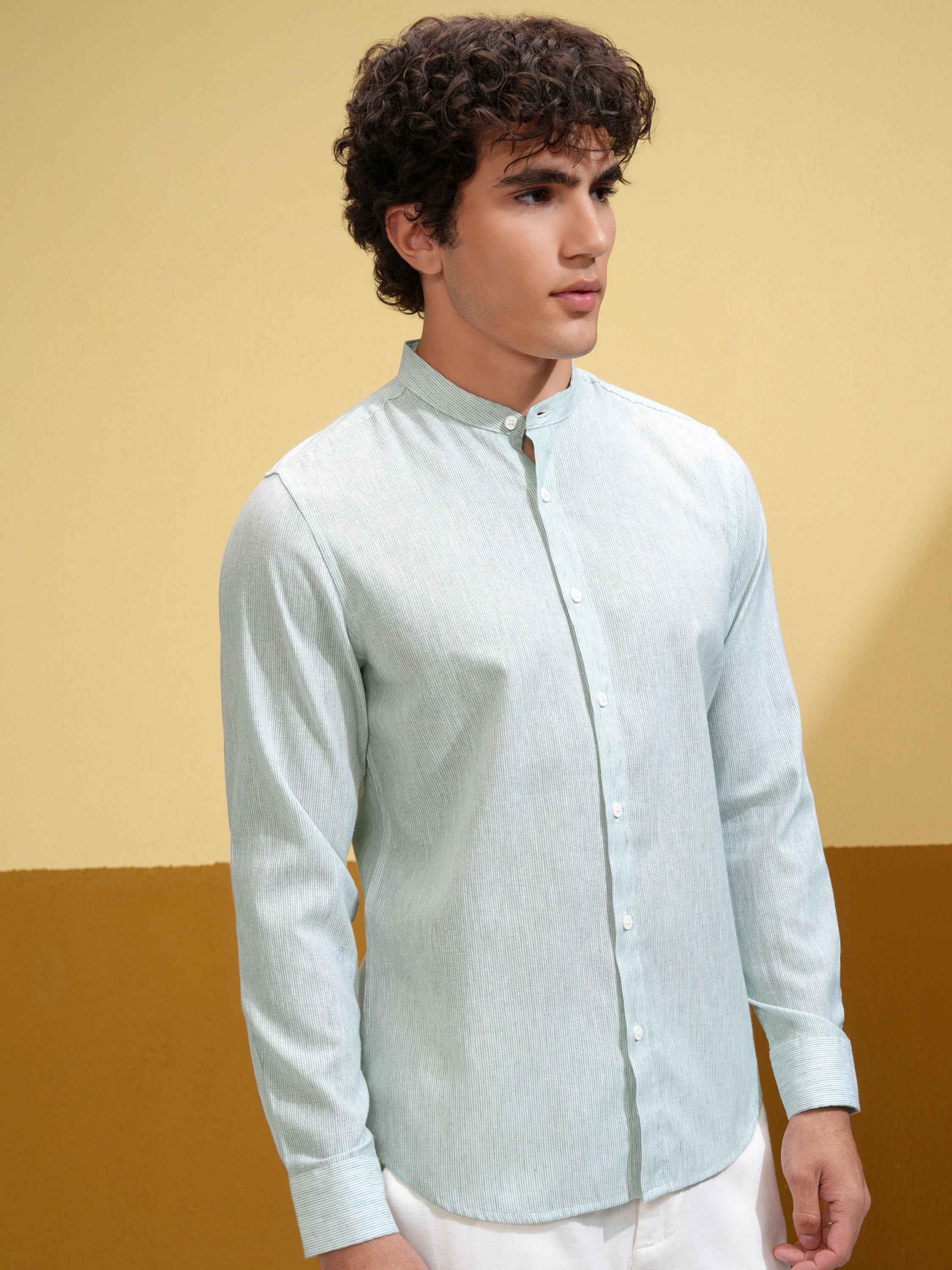 Highlander Men Green Solid Slim Fit Casual Shirt - Green - Image 6