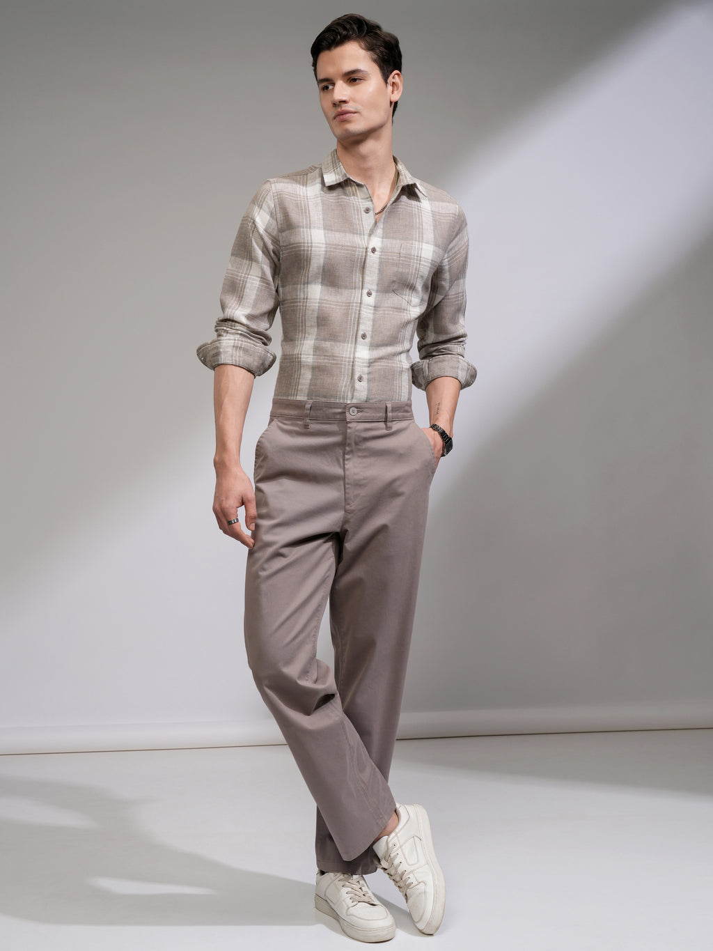 Highlander Men Tan Checked Slim Fit Casual Shirt - Tan - Image 2