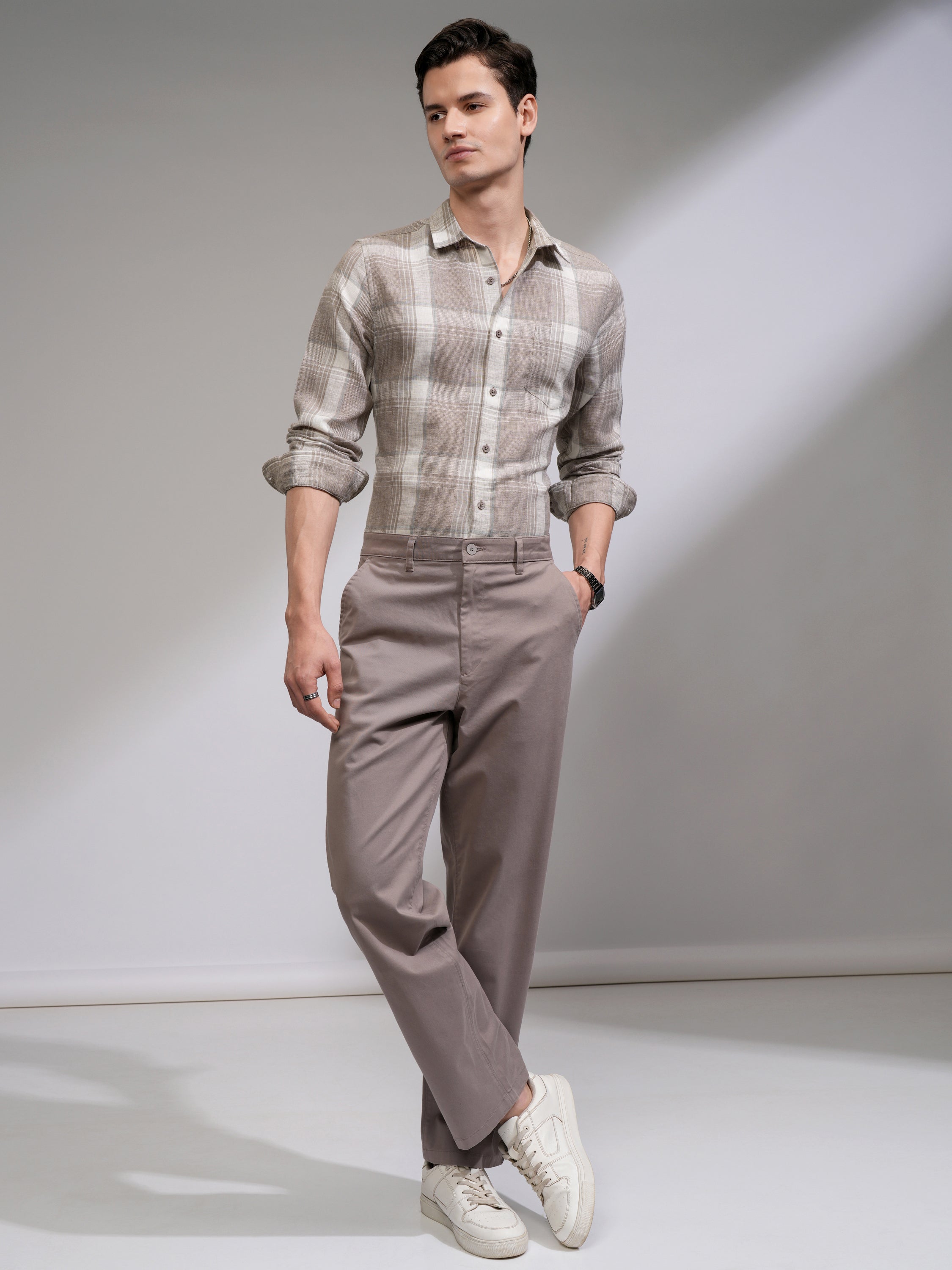 Highlander Men Tan Checked Slim Fit Casual Shirt - Tan - Image 2