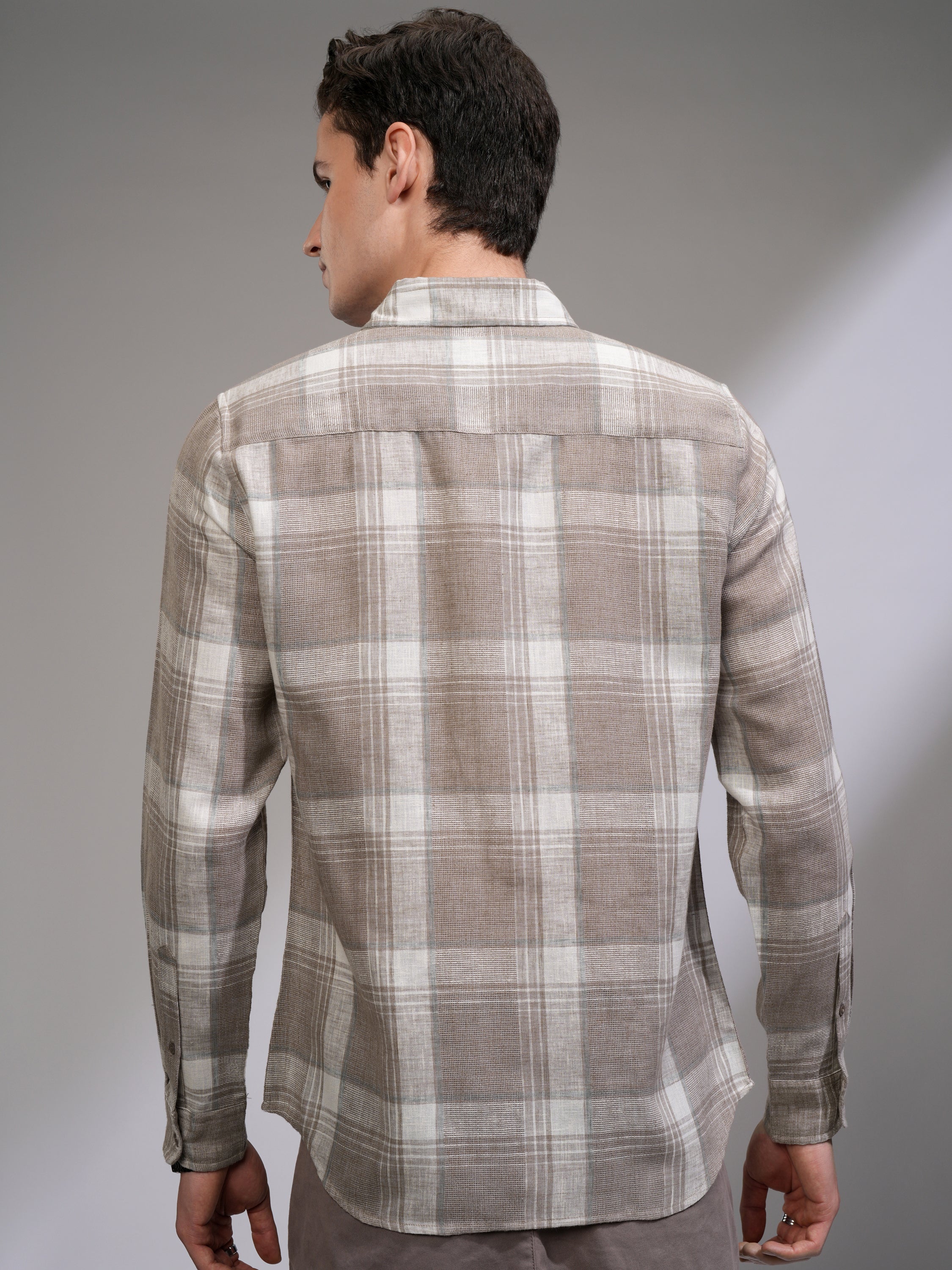 Highlander Men Tan Checked Slim Fit Casual Shirt - Tan - Image 3
